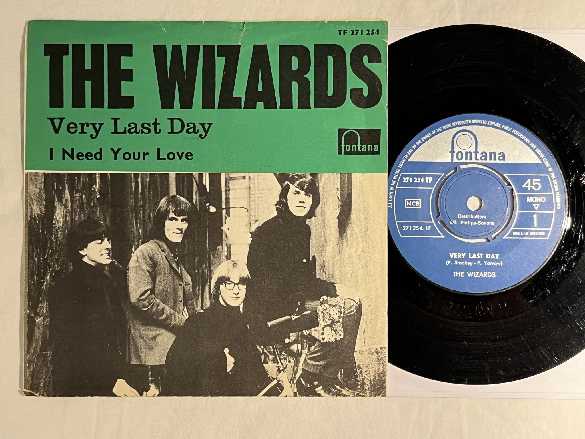 Omslagsbild för skivan THE WIZARDS very last day 7" -65 Swe FONTANA 271254 TF ** Rare **