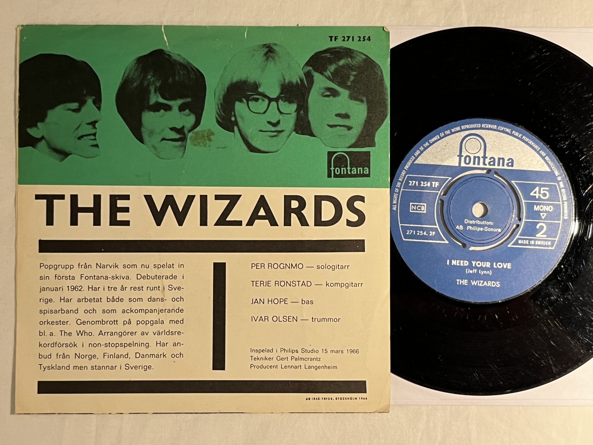 Omslagsbild för skivan THE WIZARDS very last day 7" -65 Swe FONTANA 271254 TF ** Rare **