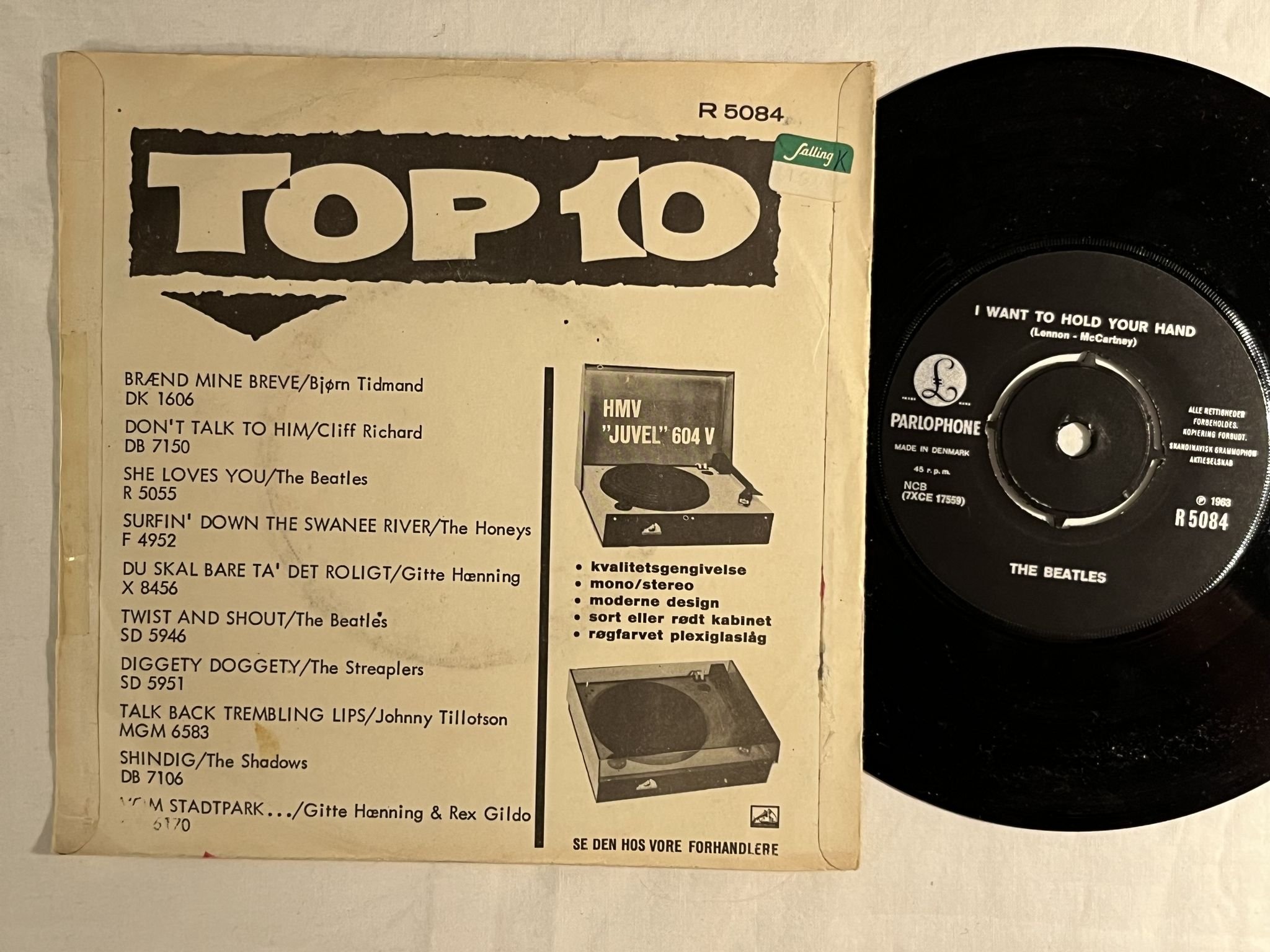 Omslagsbild för skivan THE BEATLES I want to hold your hand 7" Denmark PARLOPHONER R 5084