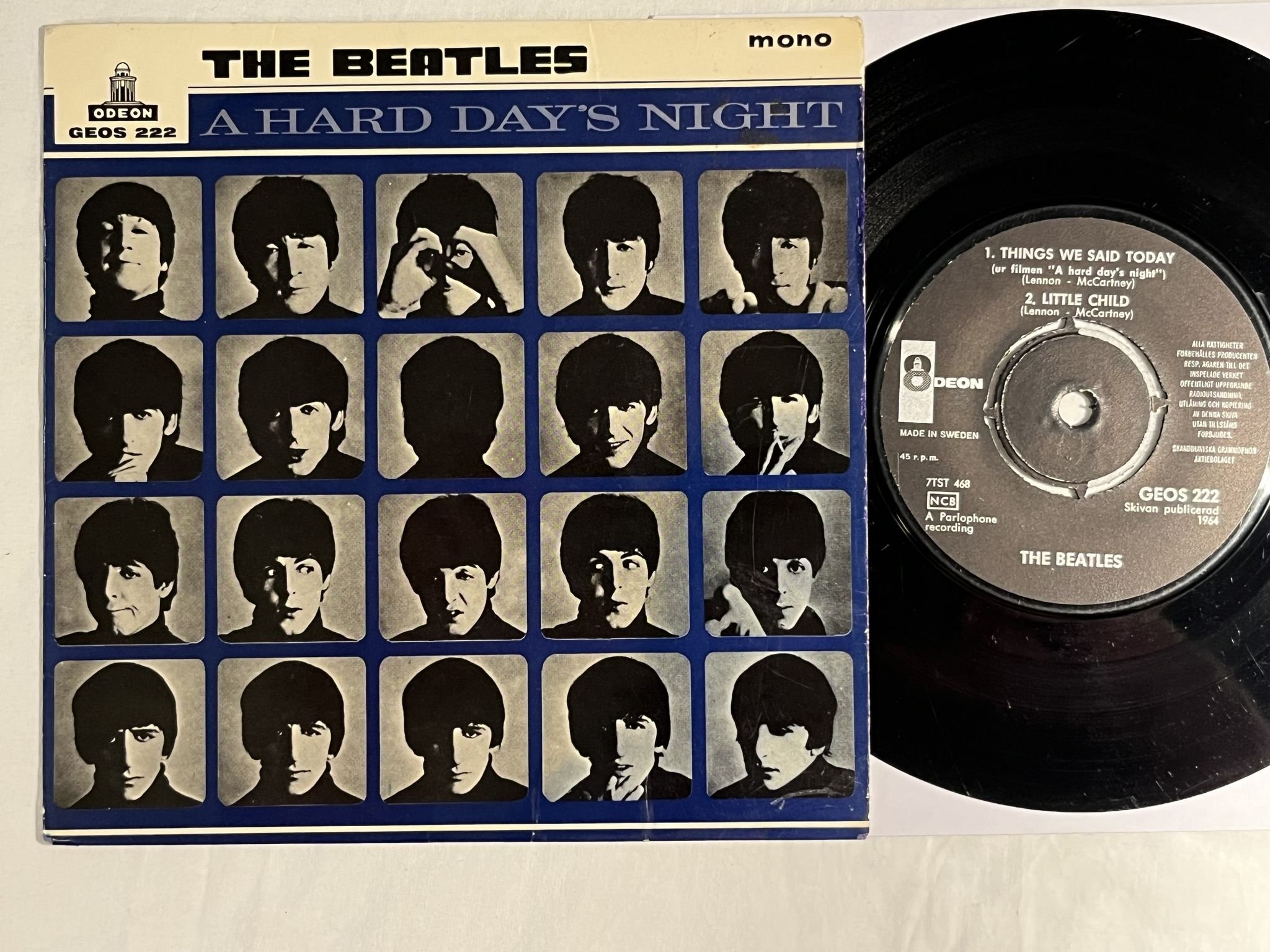 Omslagsbild för skivan THE BEATLES a hard day's night 7"ep Swe ODEON GEOS 222