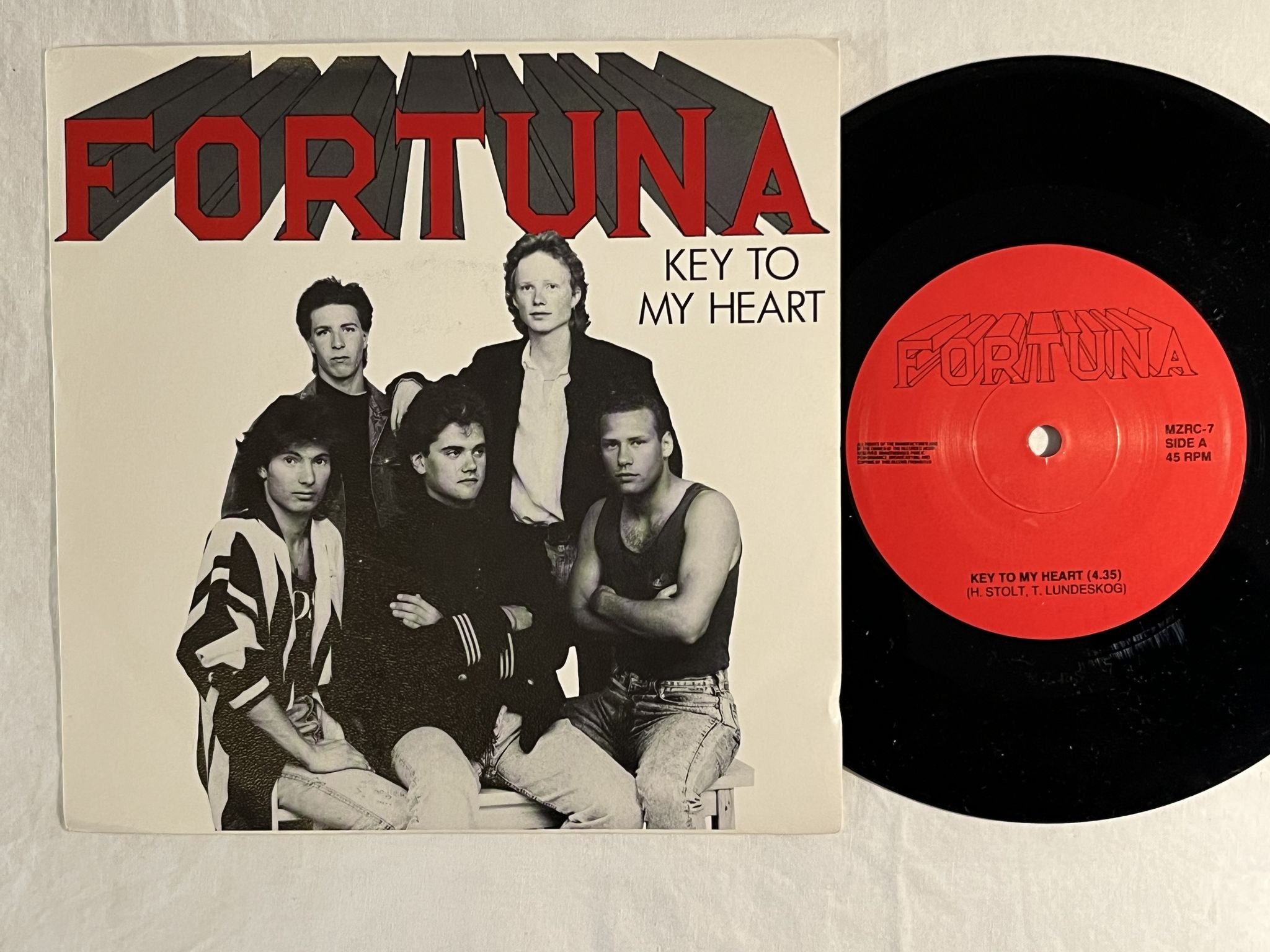 Omslagsbild för skivan FORTUNA Key To My Heart 7" -88 Swe MONTEZUMA MZRC 7 ** Hard Rock **
