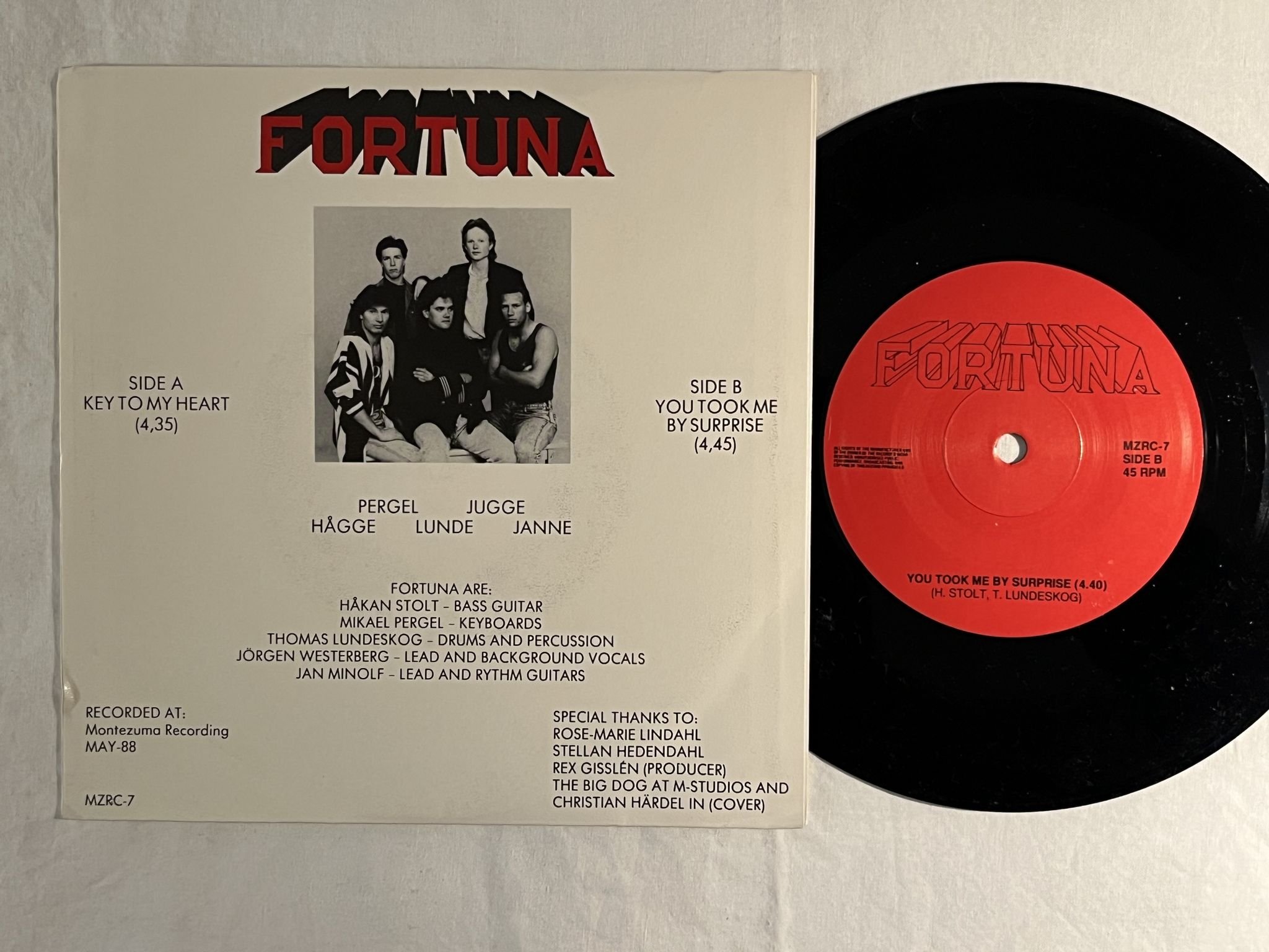 Omslagsbild för skivan FORTUNA Key To My Heart 7" -88 Swe MONTEZUMA MZRC 7 ** Hard Rock **
