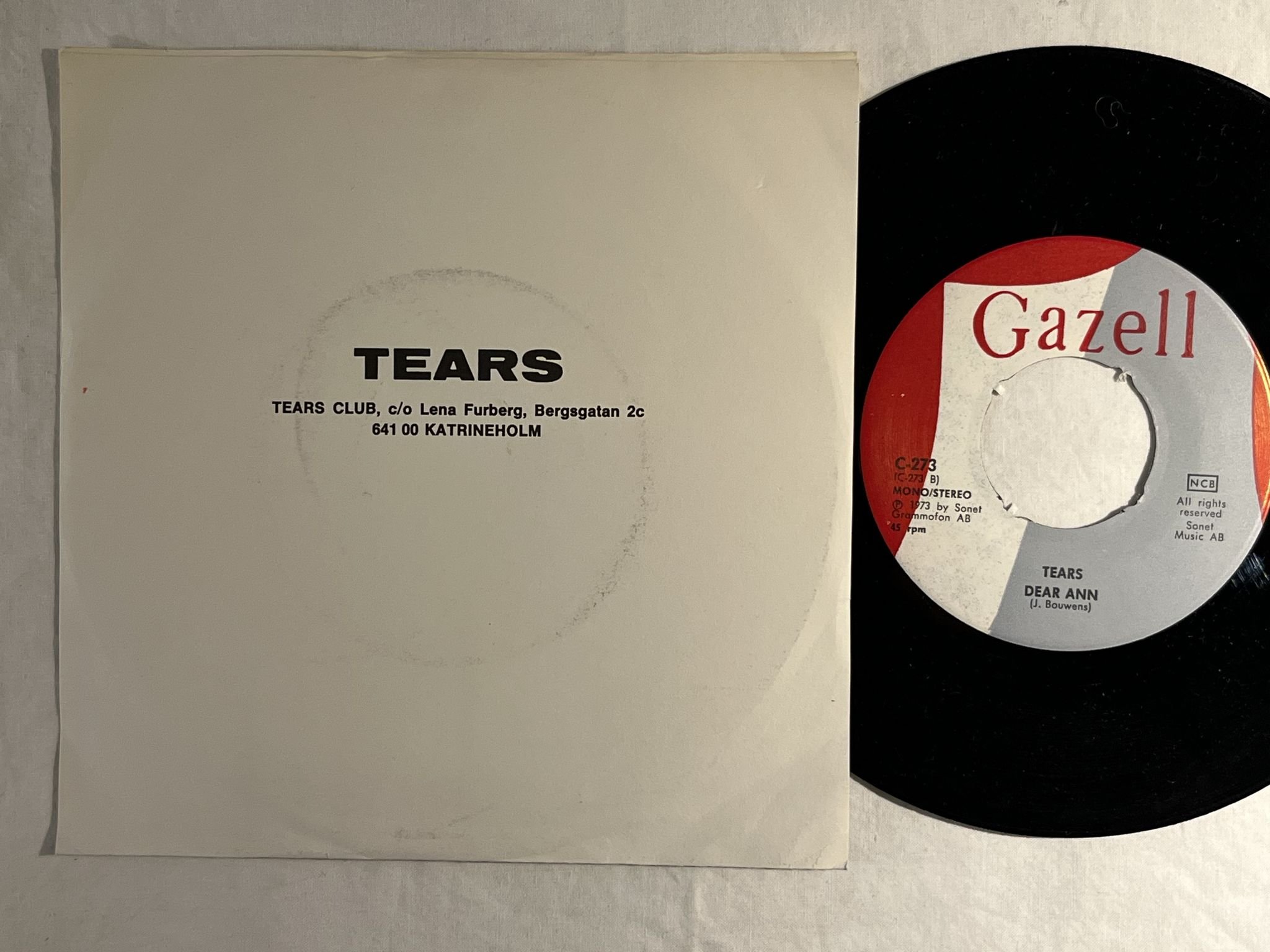 Omslagsbild för skivan TEARS king of clowns 7" -73 GAZELL C-273