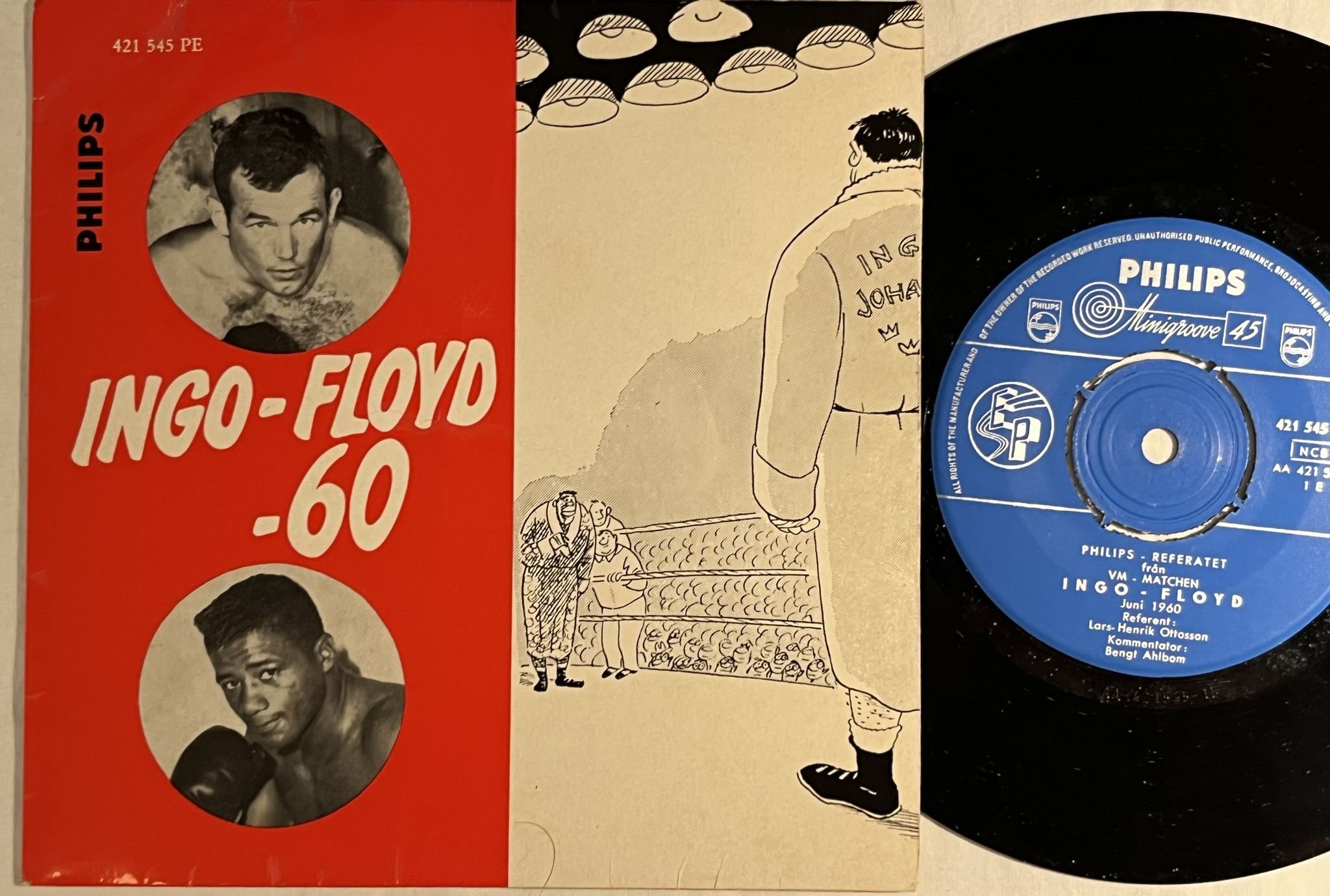 Omslagsbild för skivan Philips-referatet Från VM-matchen Ingo - Floyd Juni 1960 7" -60 Swe 421 545 PE