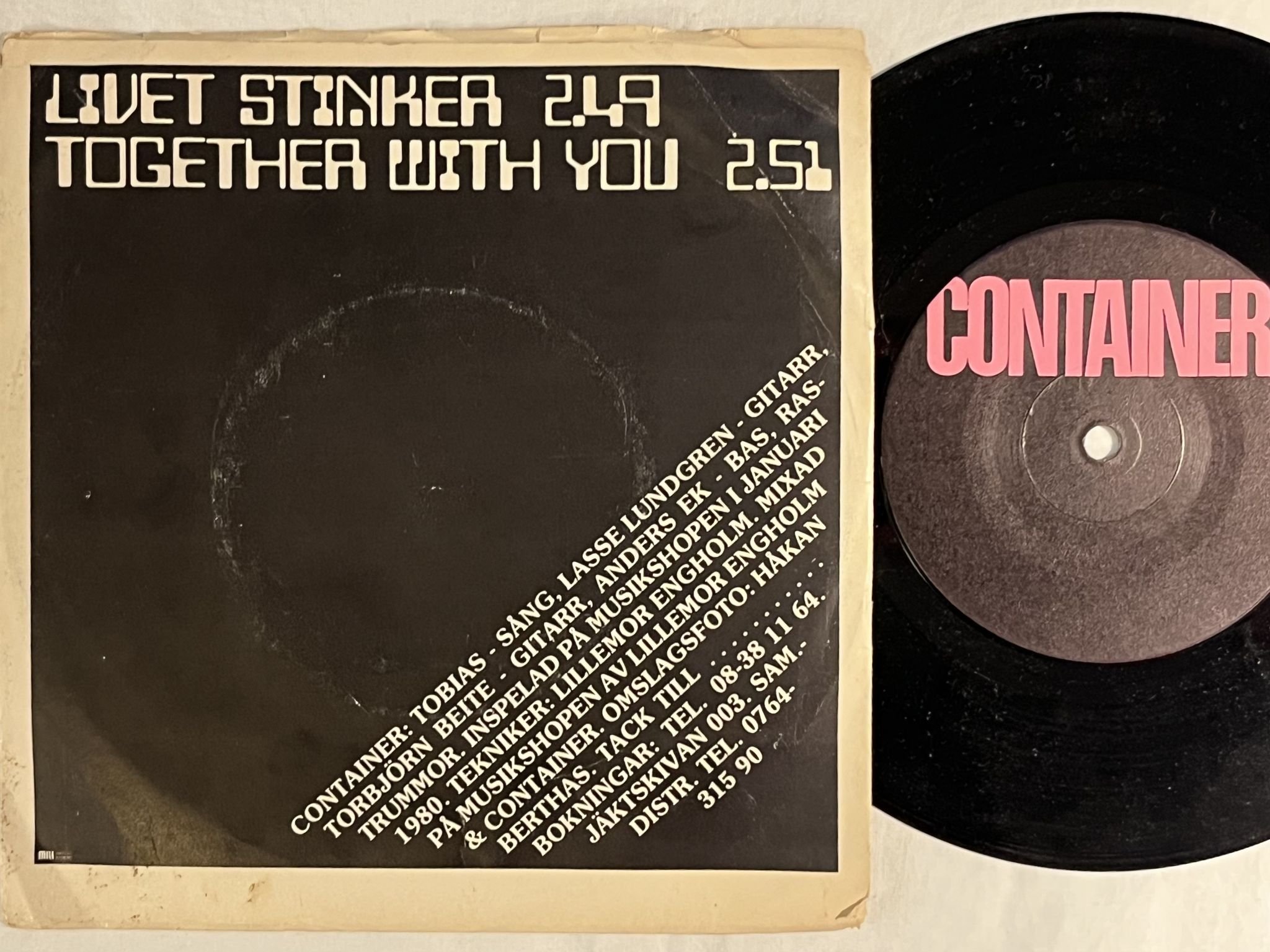 Omslagsbild för skivan CONTAINER livet stinker 7" -80 Swe JÄKTSKIVAN JÄKT 003 *** PUNK ROCK ***