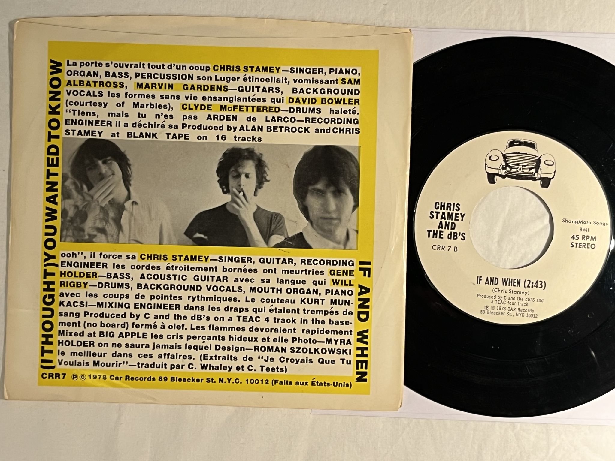 Omslagsbild för skivan CHRIS STAMEY & THE DB'S (I Thought) You Wanted To Know 7" US CRR 7 * POWER POP *