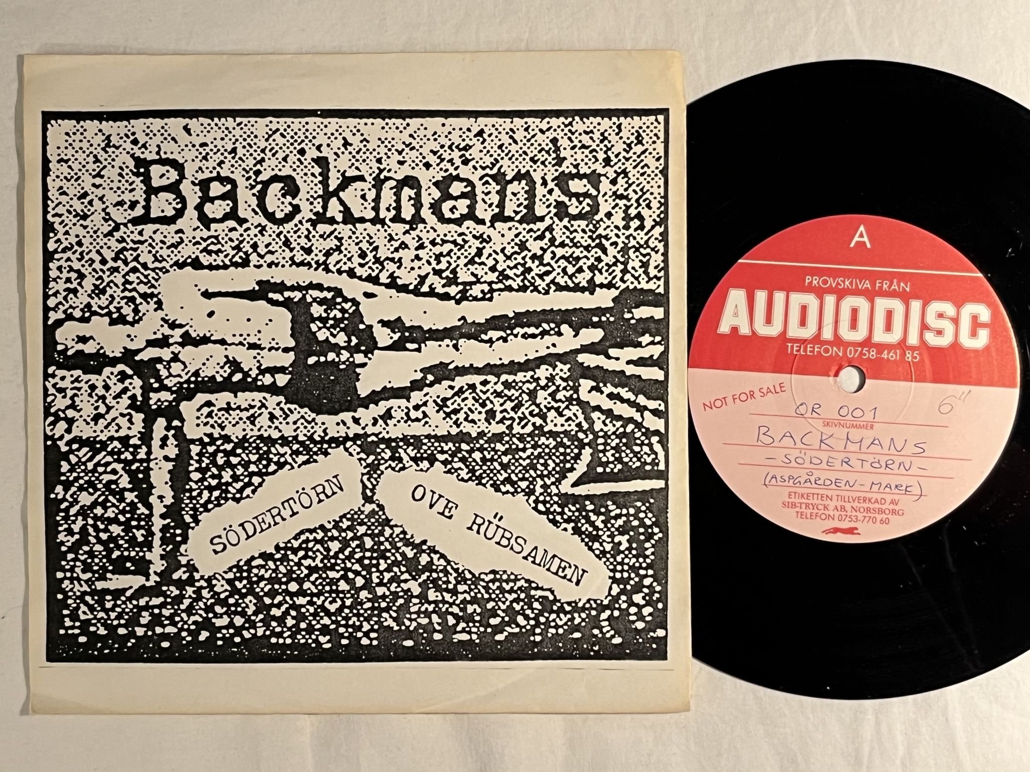 Omslagsbild för skivan BACKMANS södertörn 7" -86 Swe OFFSIDE RECORDS 001 ** TEST PRESS **