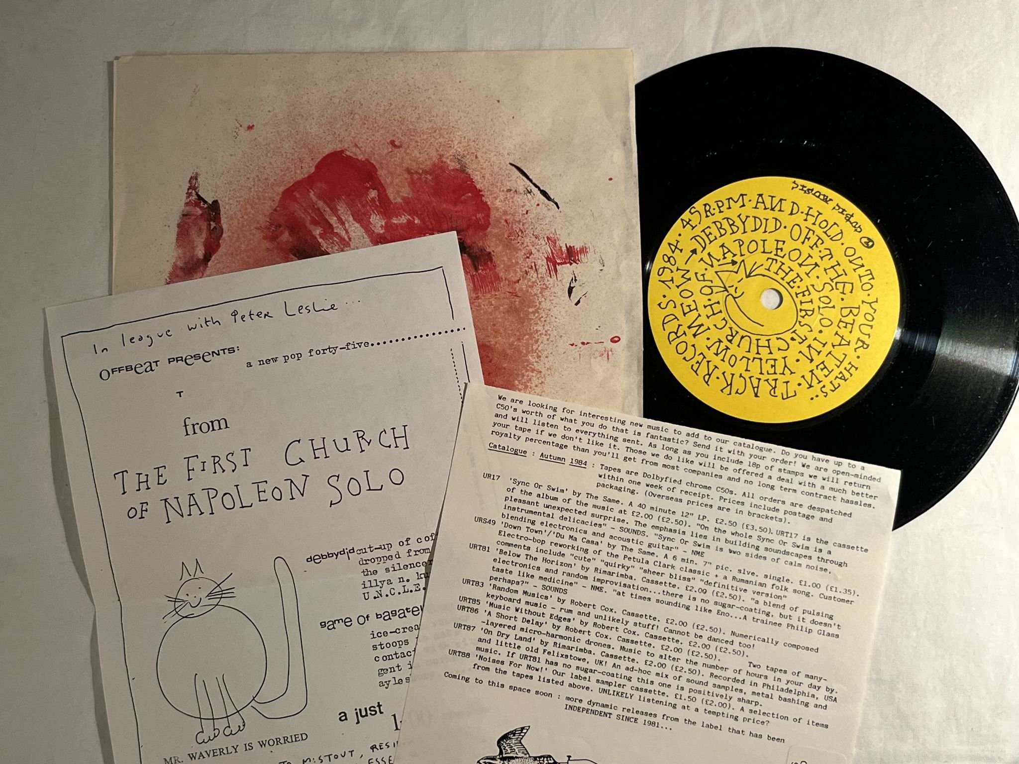 Omslagsbild för skivan The First Church Of Napoleon Solo – Debbydid 7" -84 UK ** Hand-painted sleeve **