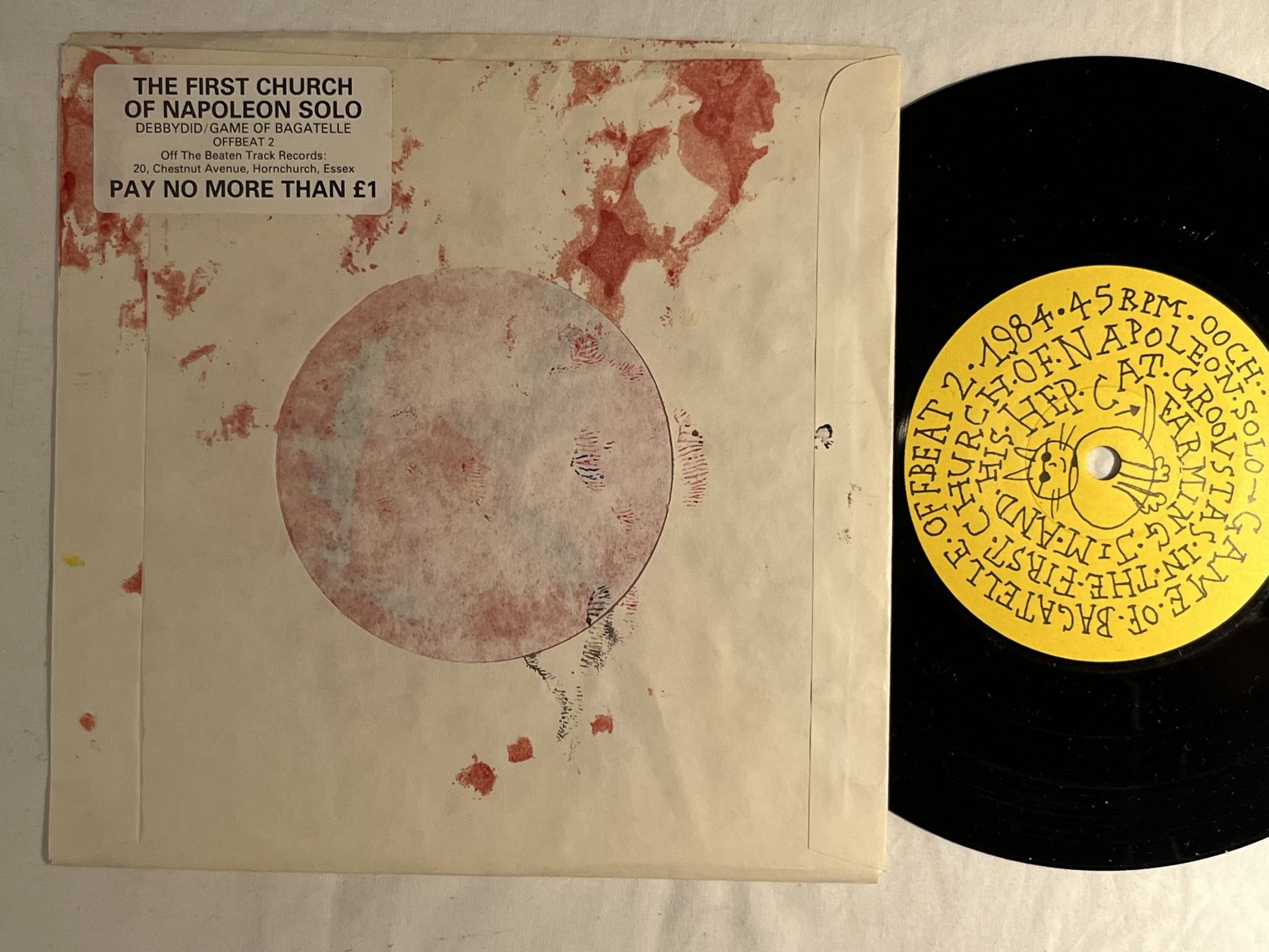 Omslagsbild för skivan The First Church Of Napoleon Solo – Debbydid 7" -84 UK ** Hand-painted sleeve **