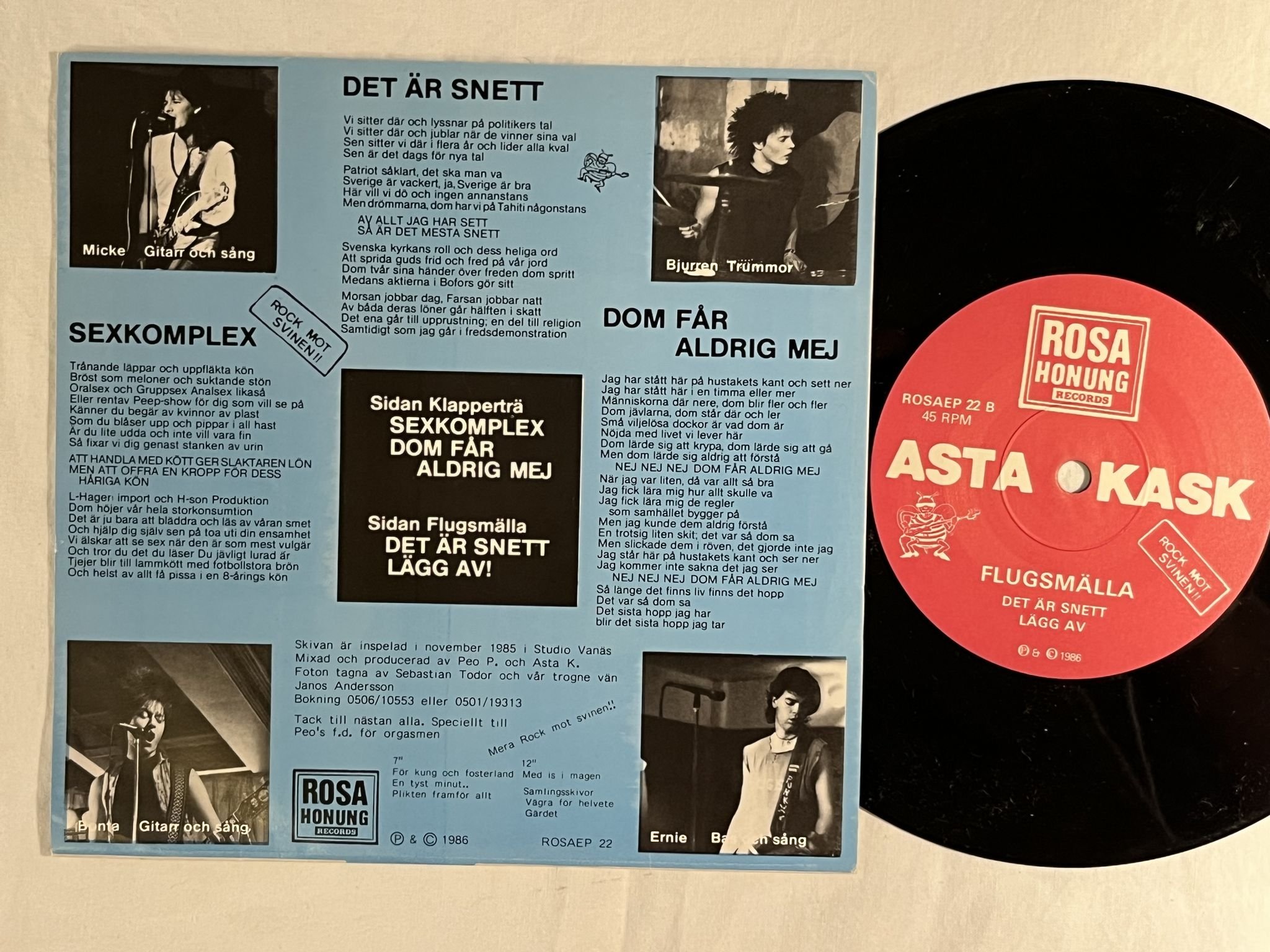 Omslagsbild för skivan ASTA KASK än finns det hopp 7" -86 ROSA HONUNG ROSAEP 22