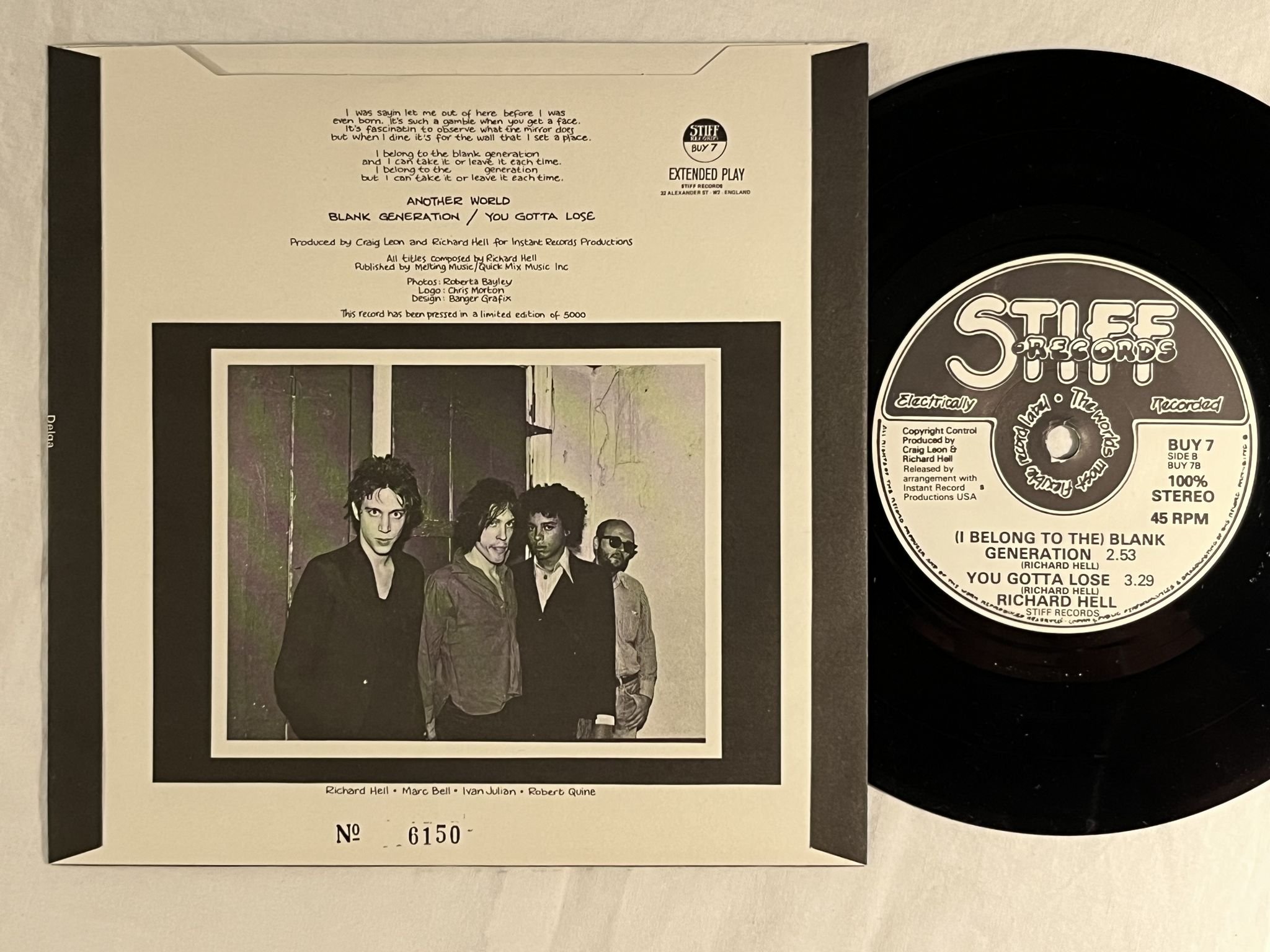 Omslagsbild för skivan RICHARD HELL Another World 7" -76 UK STIFF BUY 7 *** NUMBERED #6150 ***