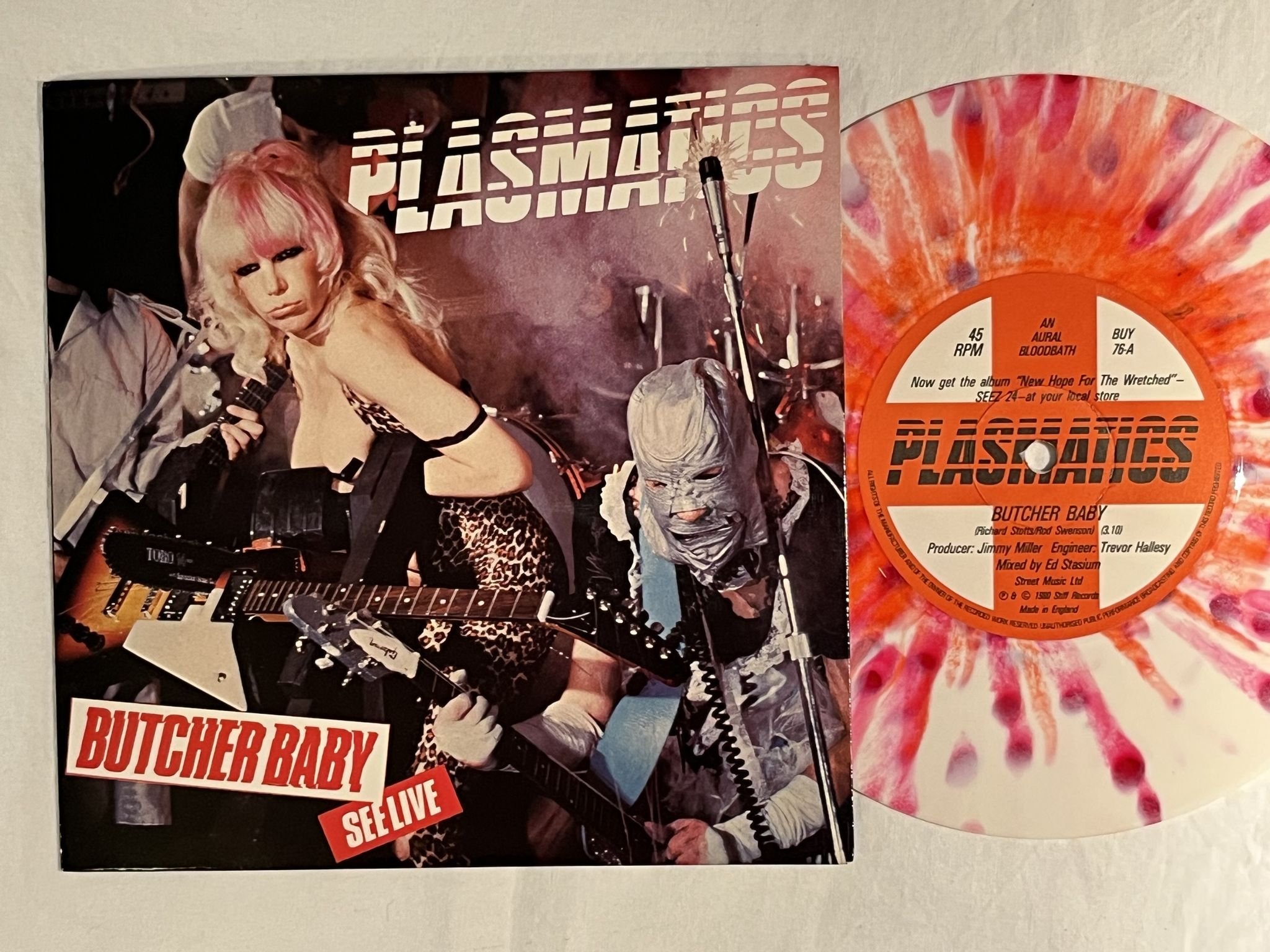 Omslagsbild för skivan PLASMATICS butcher baby 7" -80 UK STIFF BUY 76