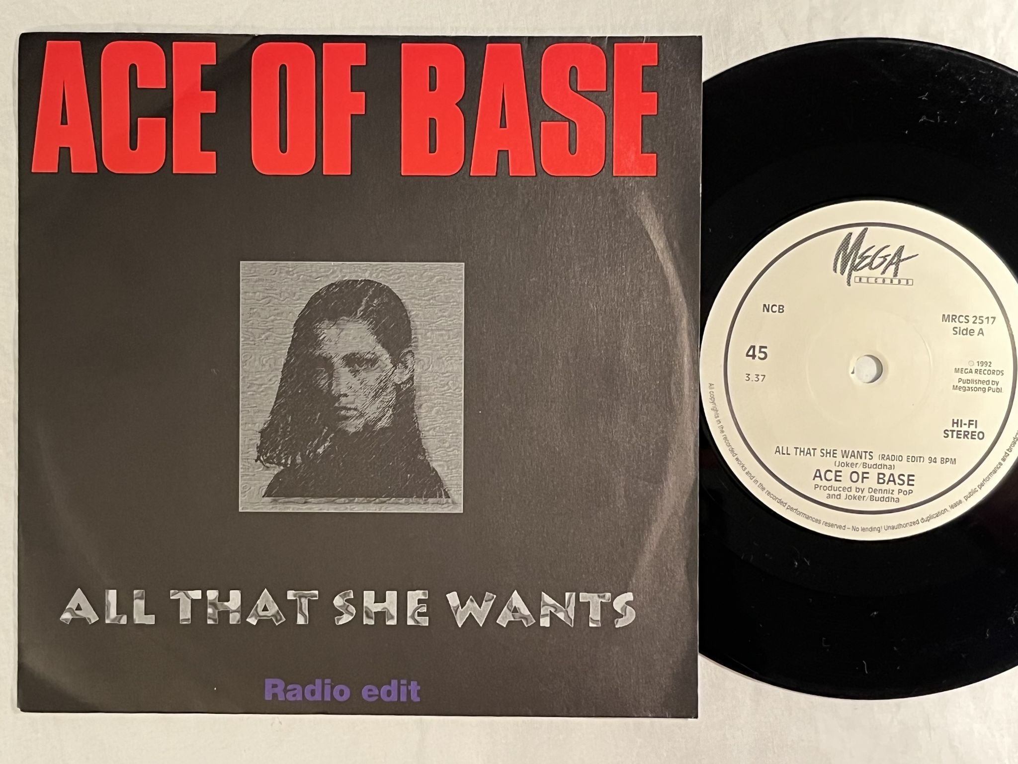 Omslagsbild för skivan ACE OF BASE all that she wants 7" -92 MEGA MRCS 2517