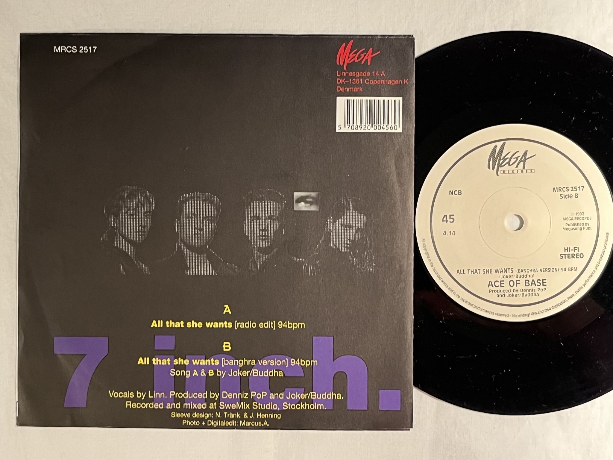 Omslagsbild för skivan ACE OF BASE all that she wants 7" -92 MEGA MRCS 2517