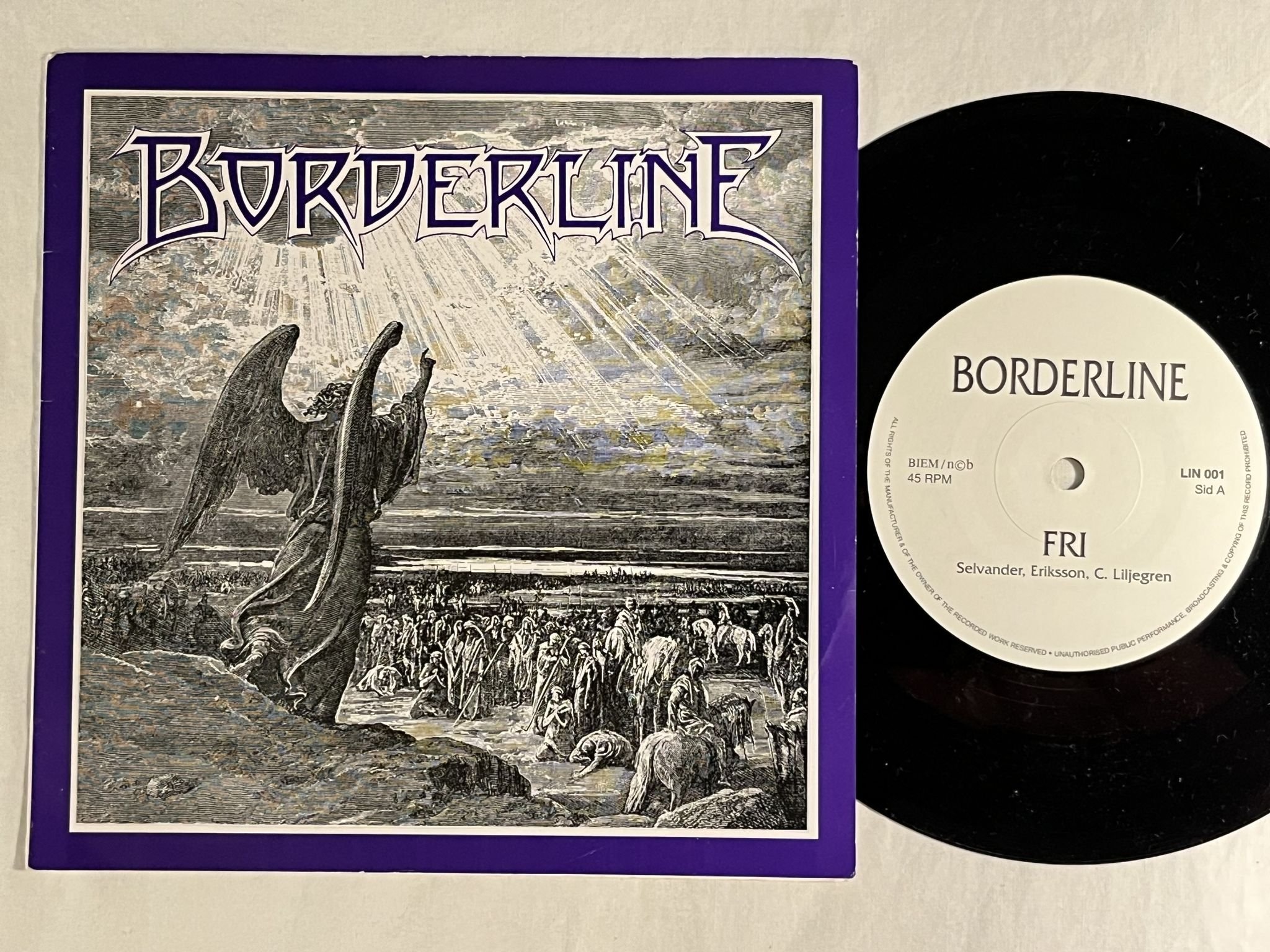 Omslagsbild för skivan BORDERLINE fri 7" -90 private pressed swedish hard rock 45 LIN 001