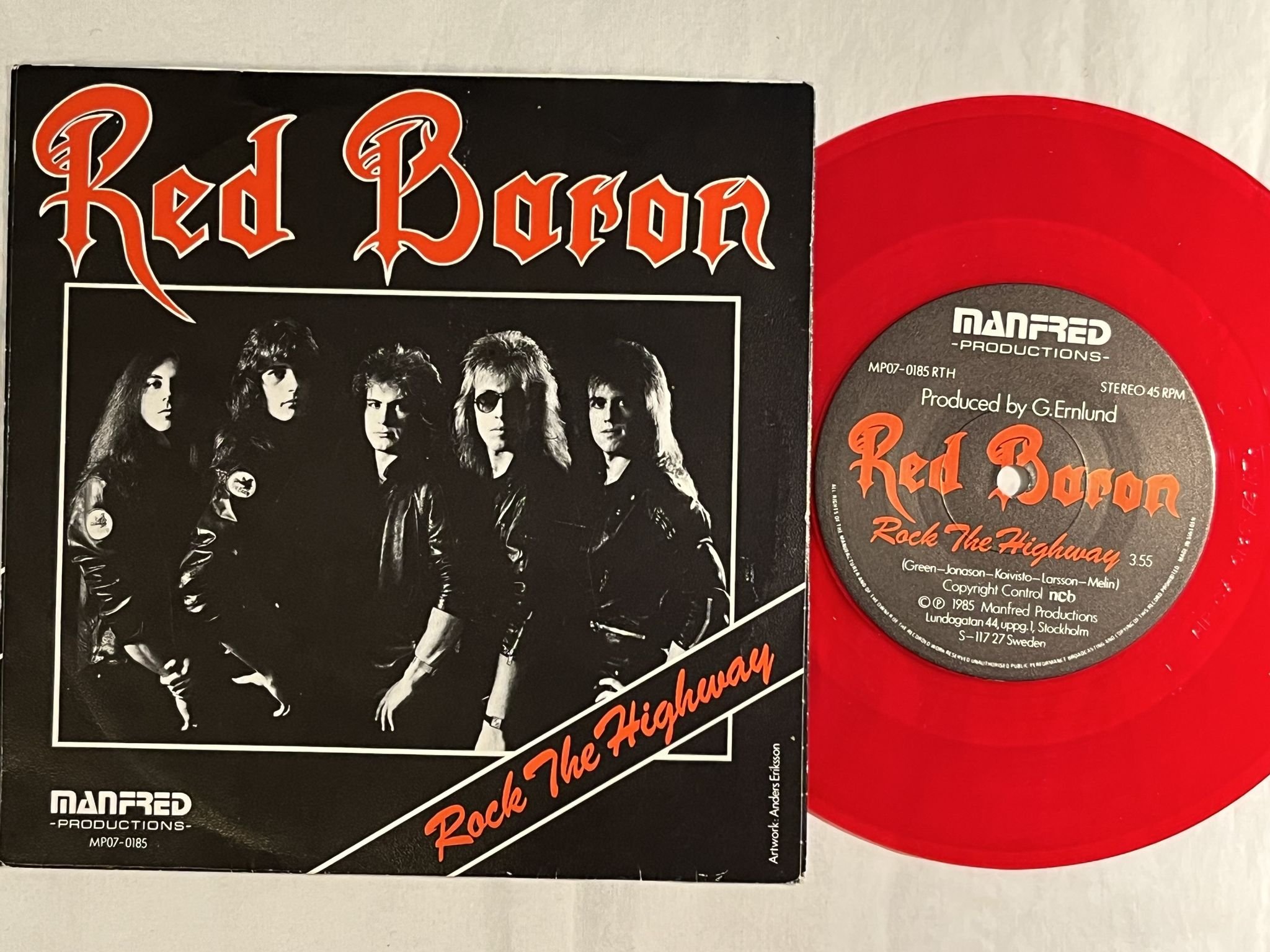 Omslagsbild för skivan RED BARON fools gold 7" -85 Swe MANFRED MP07-0185