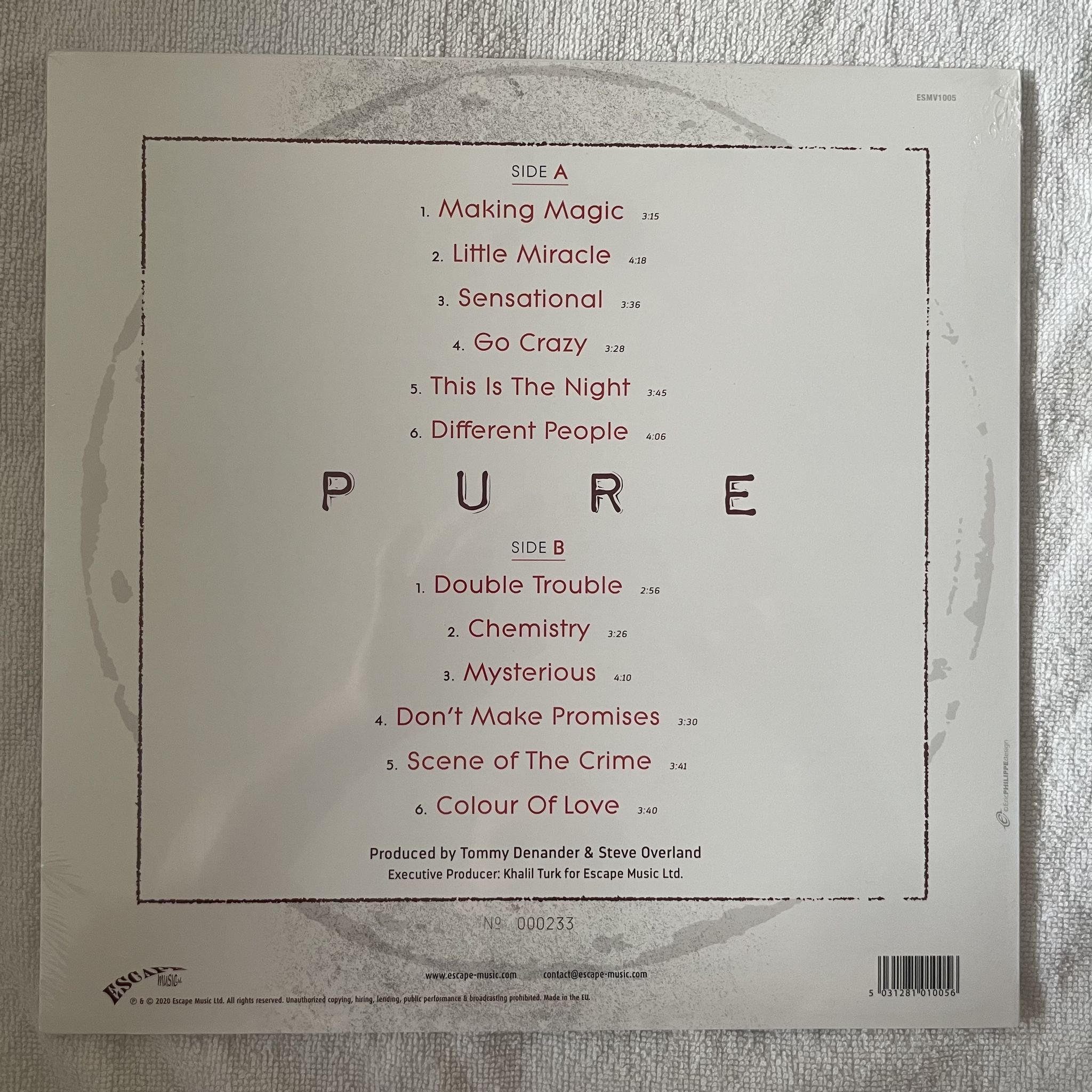 Omslagsbild för skivan ROBERT HART pure LP -2020 Escape Music – ESMV1005