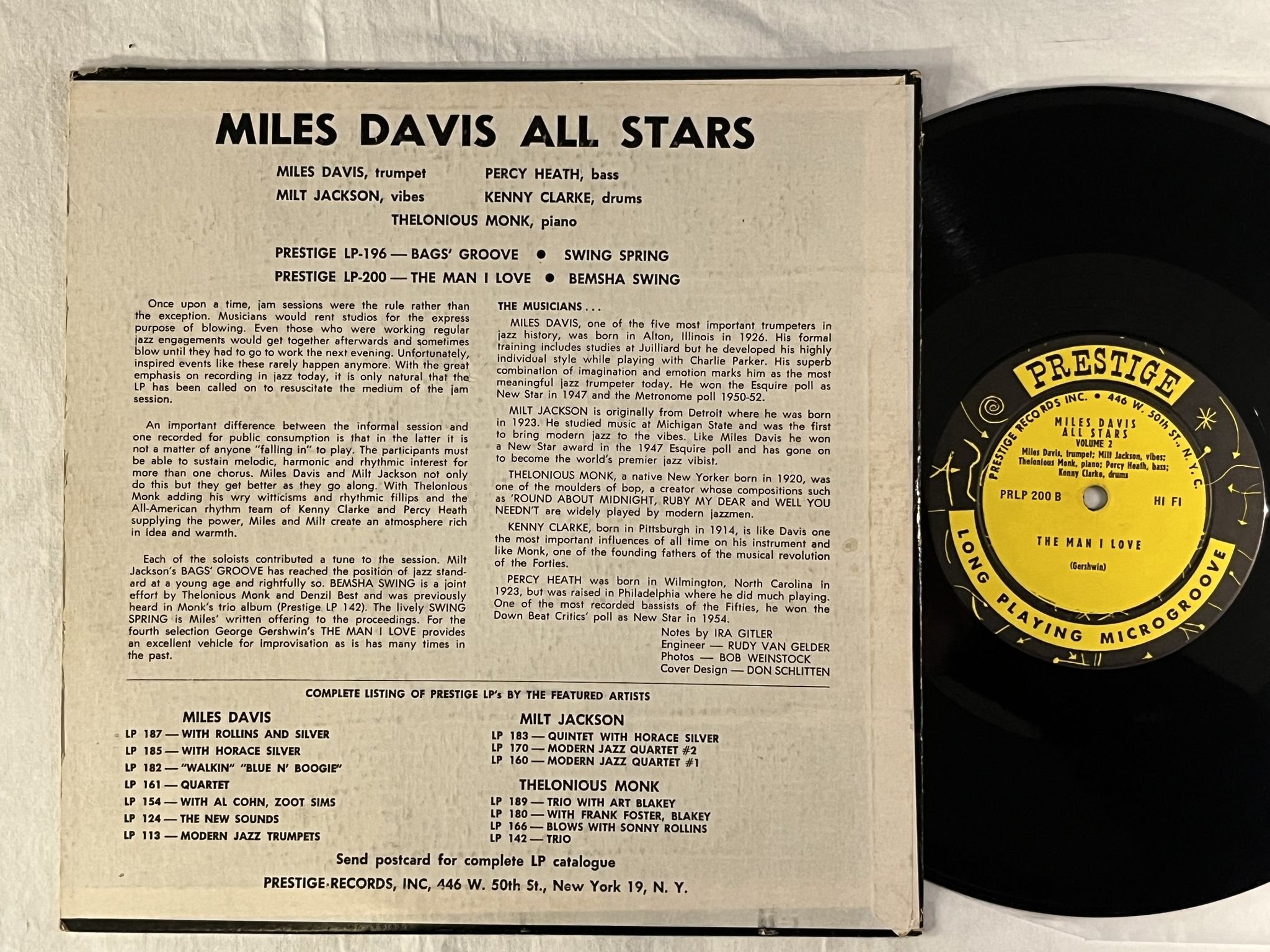 Omslagsbild för skivan MILES DAVIS ALL STARS vol 2 10" US -55 US PRESTIGE LP 200 ** 446 W. 50th St **