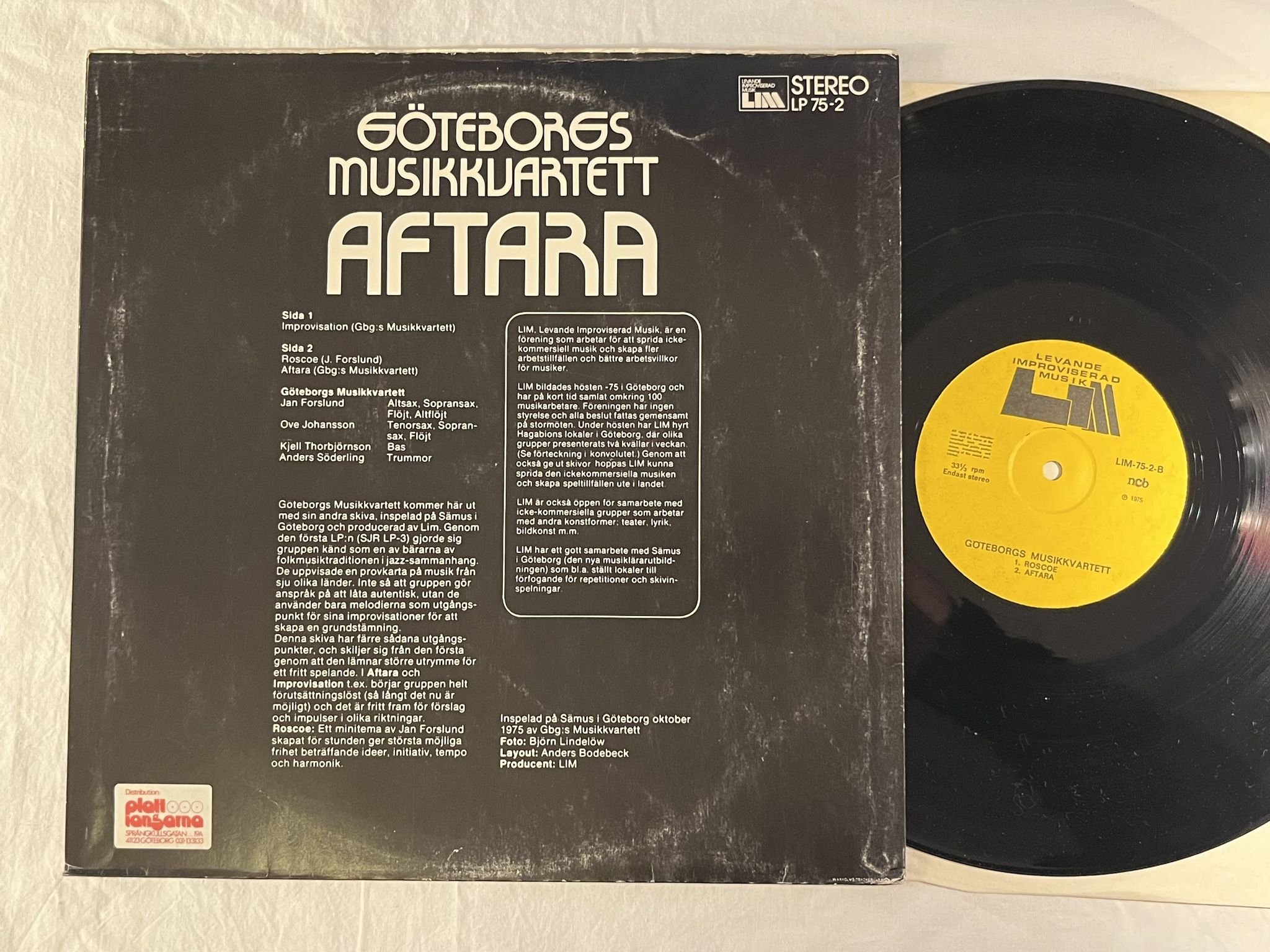 Omslagsbild för skivan GÖTERBORGS MUSIKKVARTETT aftara LP -75 LEVANDE IMPROVISERAD MUSIK LP 75-2