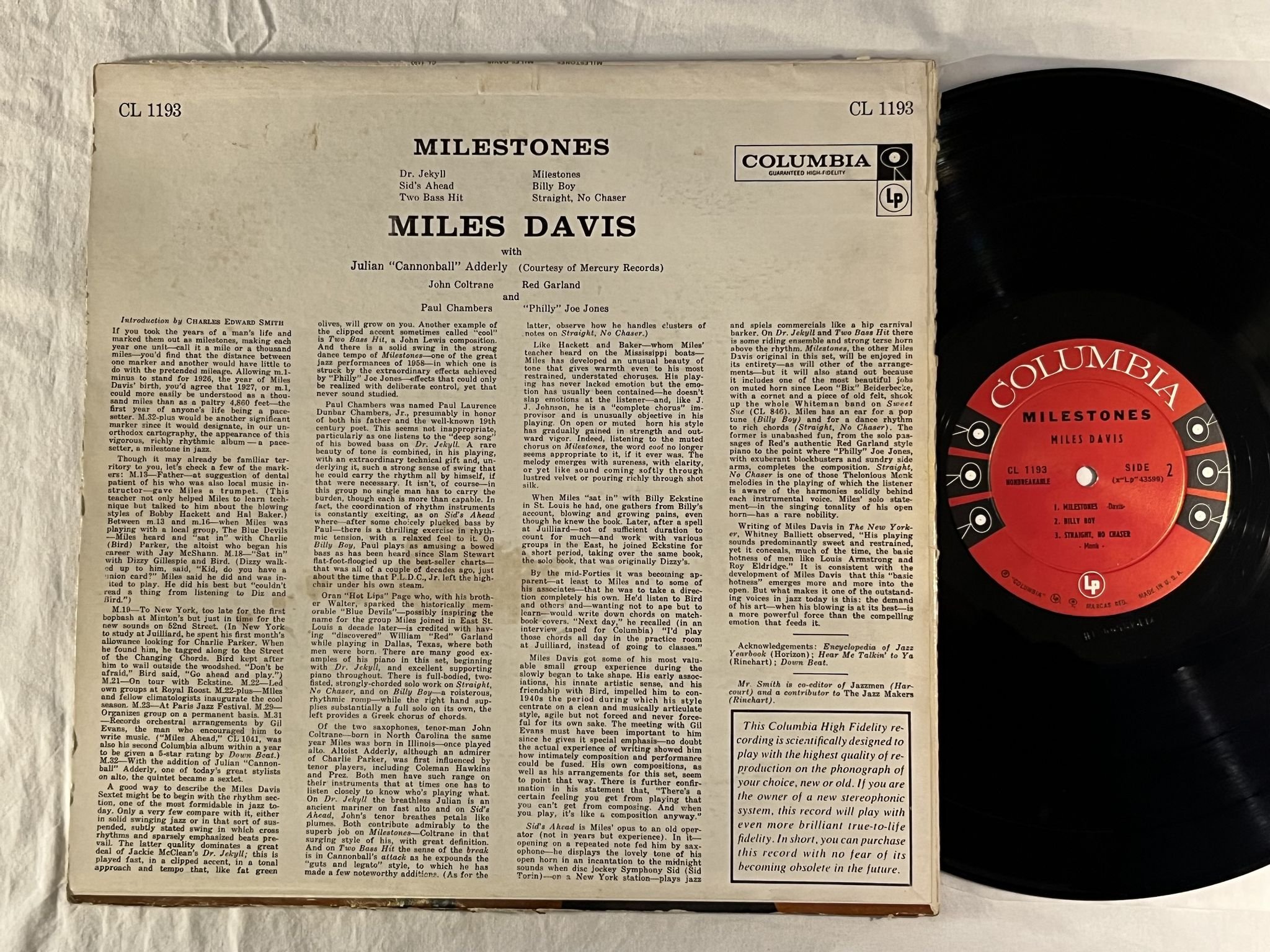 Omslagsbild för skivan MILES DAVIS milestones LP -58 US COLUMBIA CL 1193 ** Six-Eyed labels **