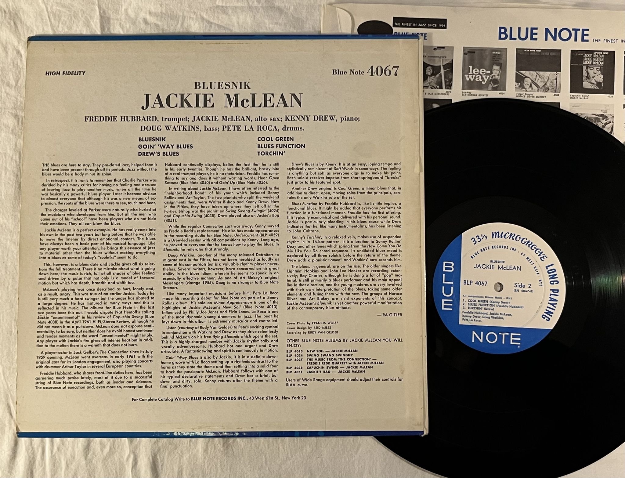 Omslagsbild för skivan JACKIE McLEAN bluesnik LP -62 US BLUE NOTE BLP 4067 ** 47 West 63rd **