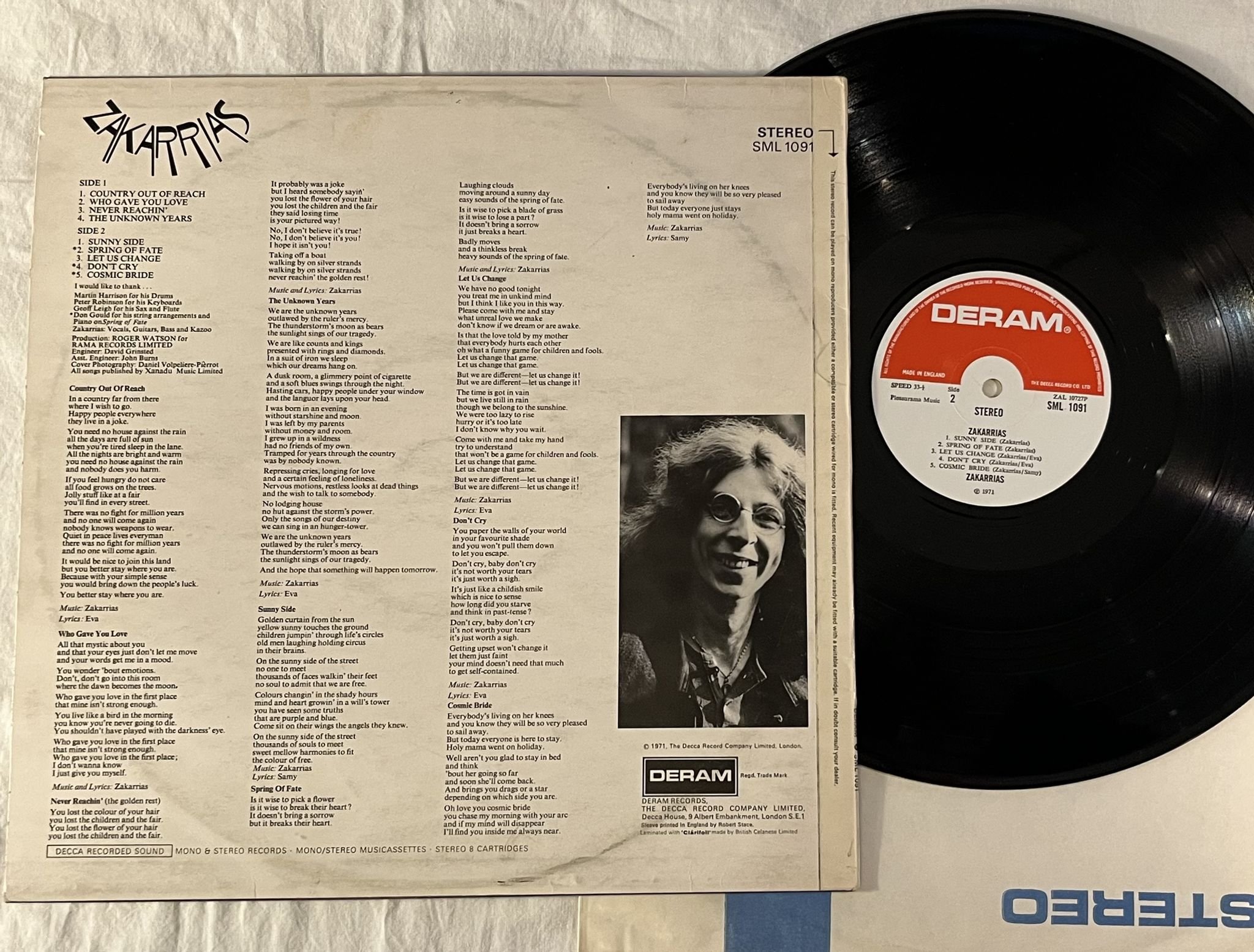 Omslagsbild för skivan ZAKARRIAS s/t LP -71 UK DERAM SML 1091 ** Amazing rarity on the DERAM label **