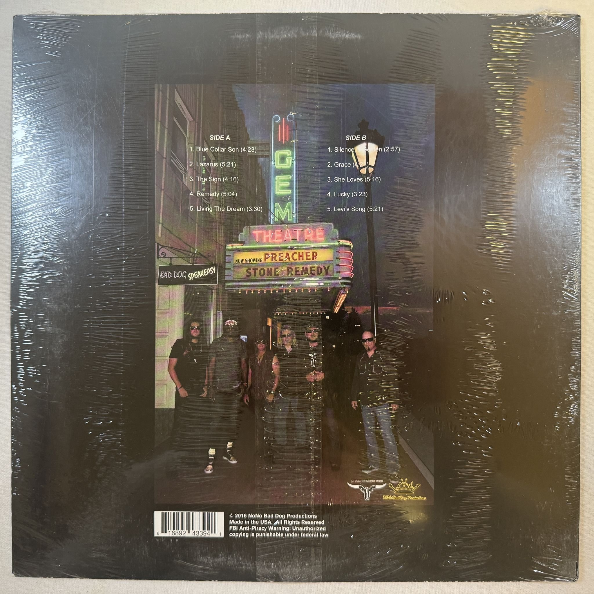 Omslagsbild för skivan PREACHER STONE remedy LP -2016 NoNo Bad Dog Productions