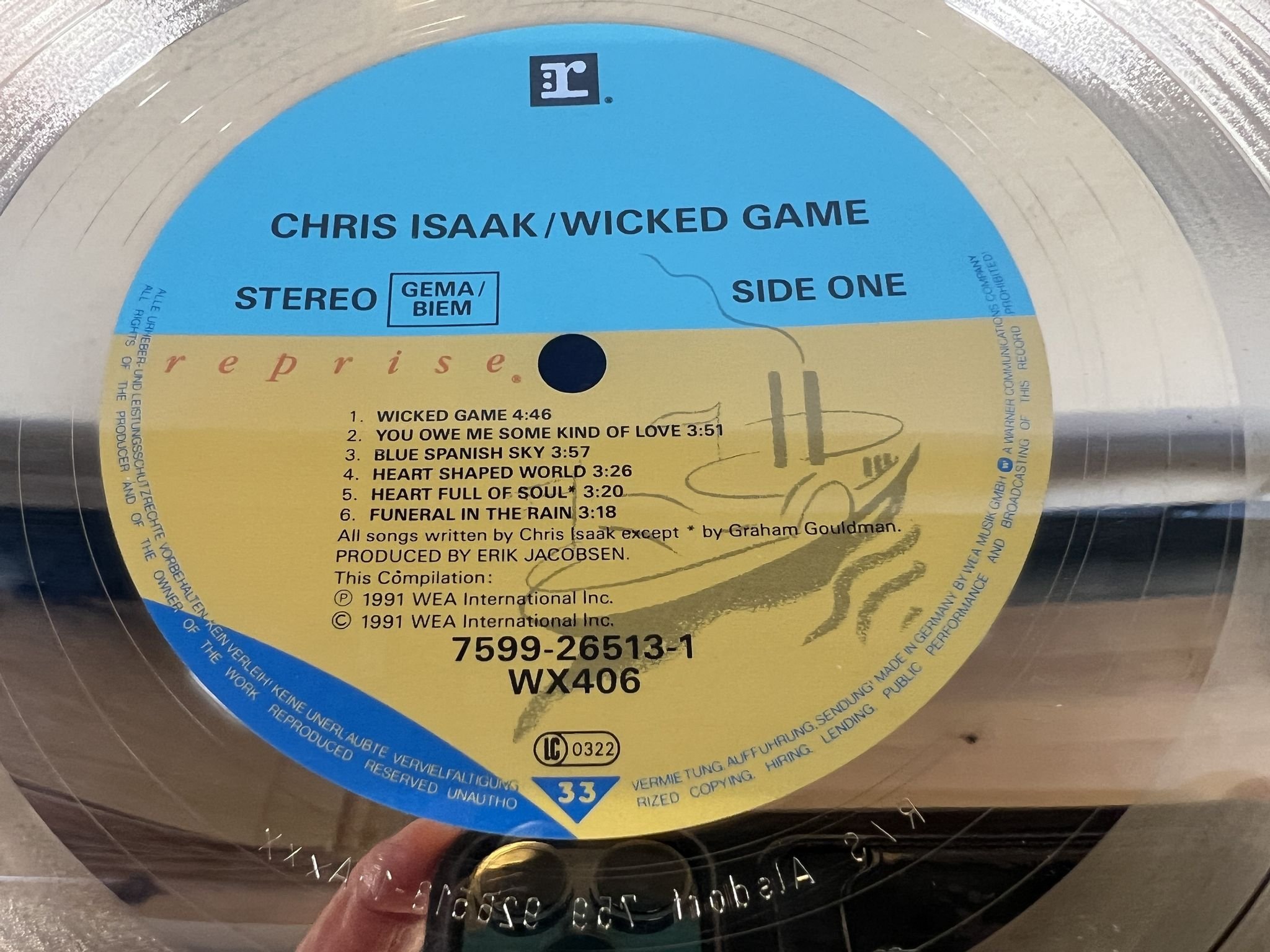 Omslagsbild för skivan CHRIS ISAAK wicked game * Inramad Guldskiva * LP 91 REPRISE 7599265131 * Rare *