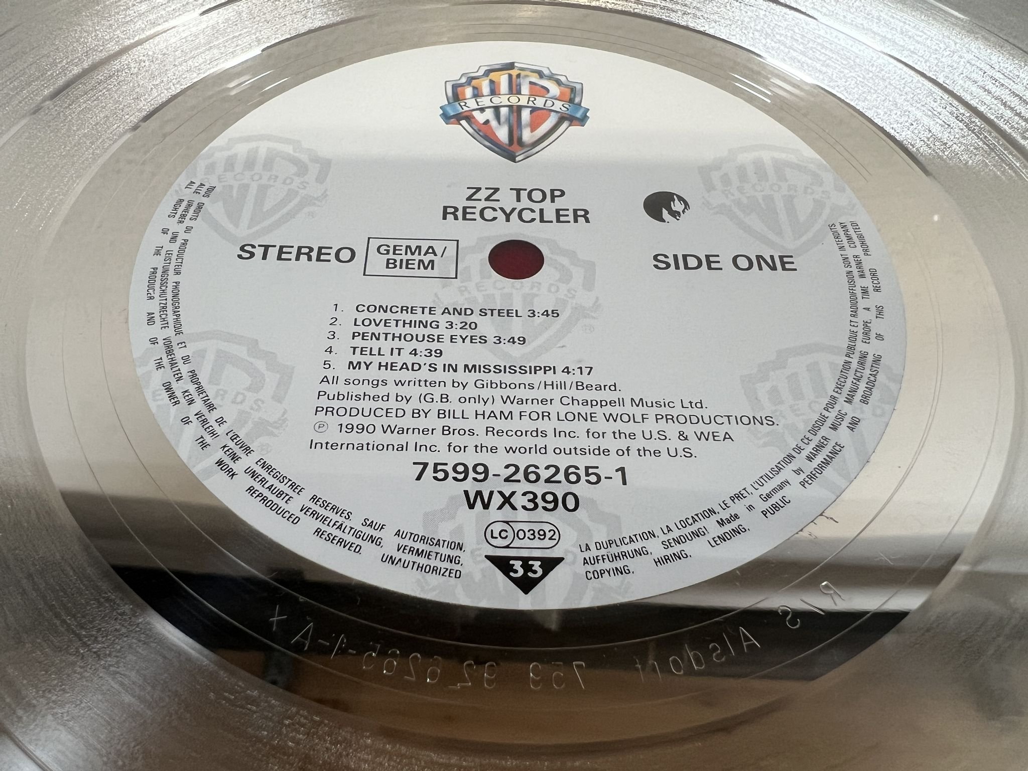 Omslagsbild för skivan ZZ TOP recycler * Inramad skiva * LP -90 Warner 7599-26265-1 * Super Rare *