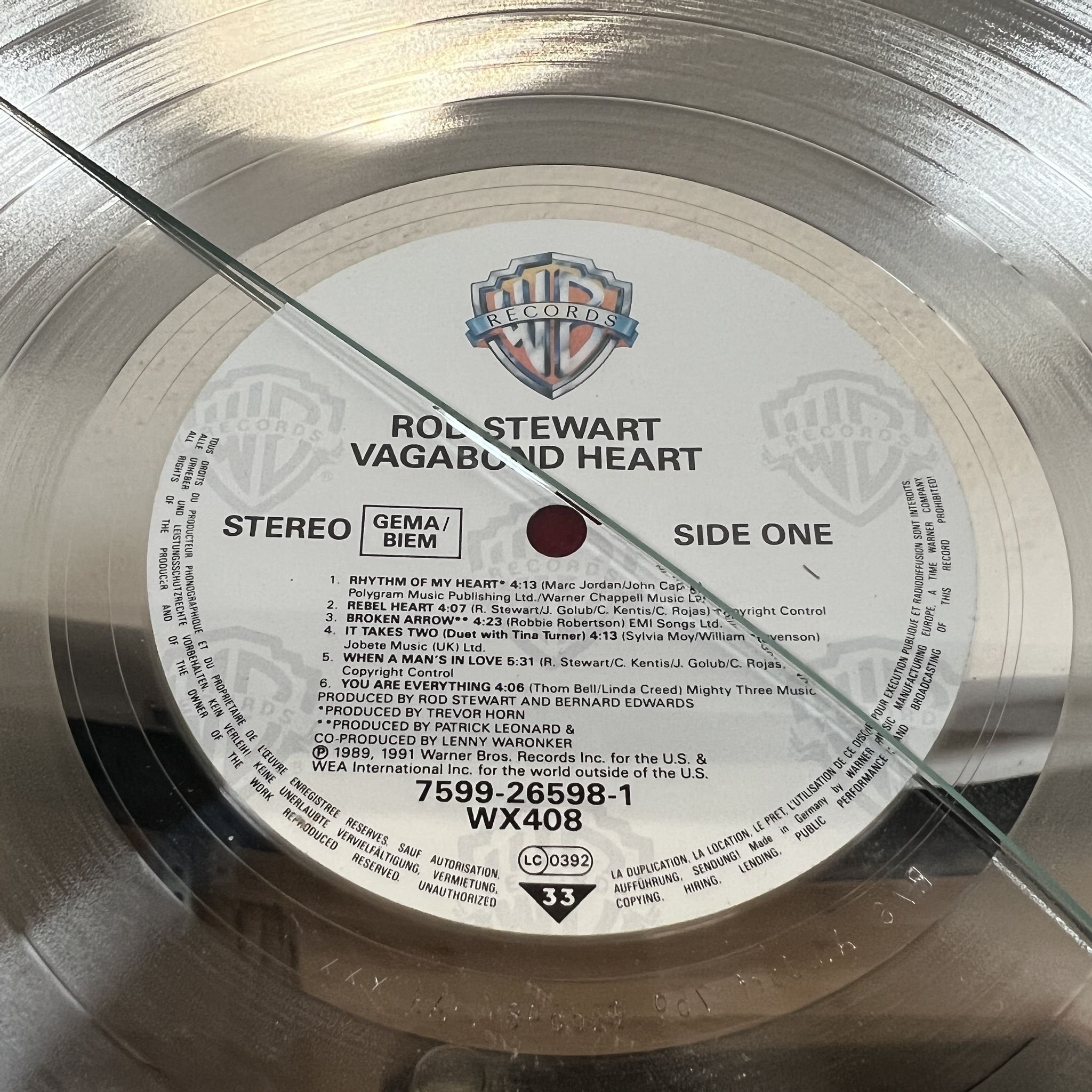 Omslagsbild för skivan ROD STEWART * Inramad Platinum * LP -91 WARNER 7599-26598-1 * Ultra Rare *