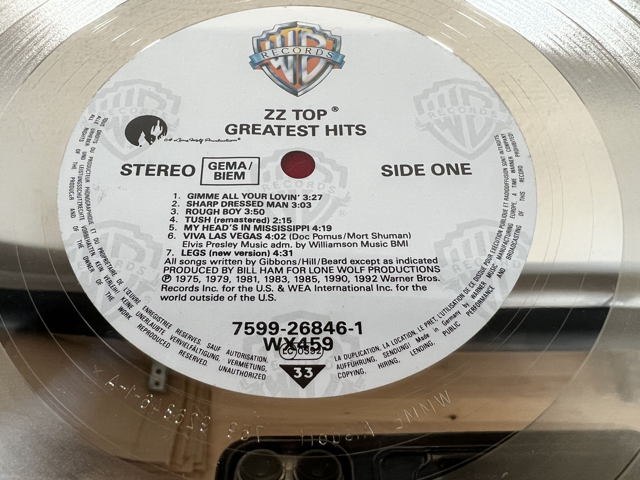 Omslagsbild för skivan ZZ TOP greatest * Inramad Platinumskiva ** -92 LP 7599-26846-1 ** Ultra Rare **