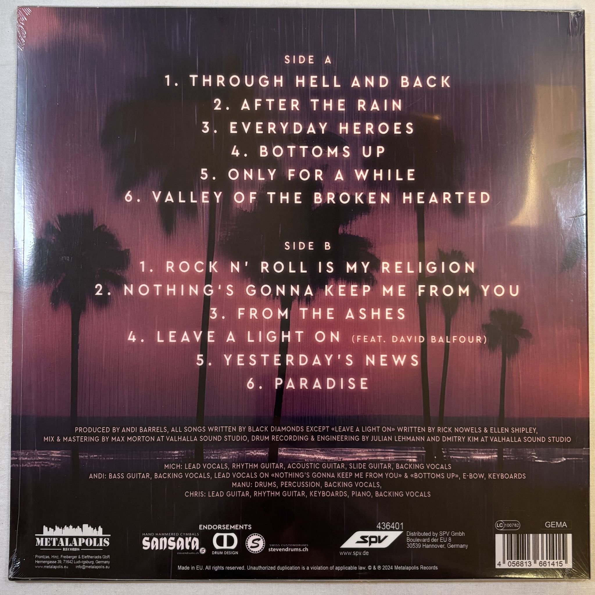 Omslagsbild för skivan BLACK DIAMONDS Destination Paradise LP Metalapolis Records 436401