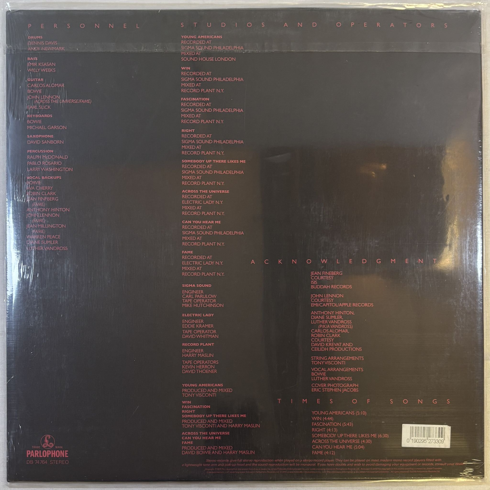 Omslagsbild för skivan DAVID BOWIE Young Americans LP Parlophone DB 74765