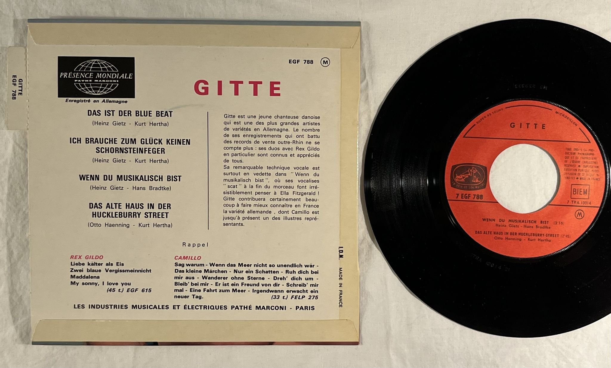 Omslagsbild för skivan GITTE Das Ist Der Blue Beat Par Gitte 7"ep -64 Fra LA VOIX 7 EGF 788