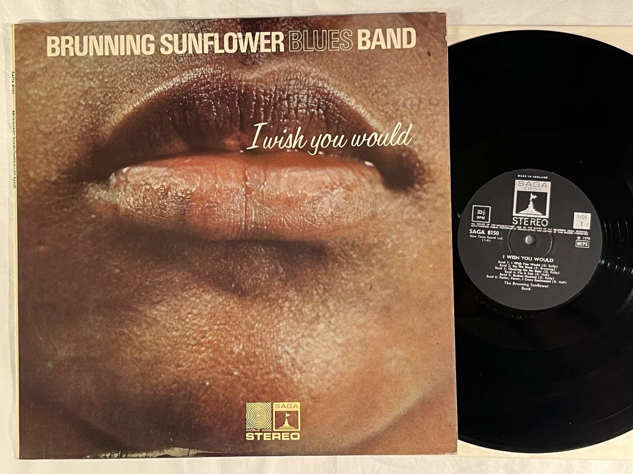 Omslagsbild för skivan BRUNNING SUNFLOWER BLUES BAND I wish you would LP -70 UK SAGA 8150