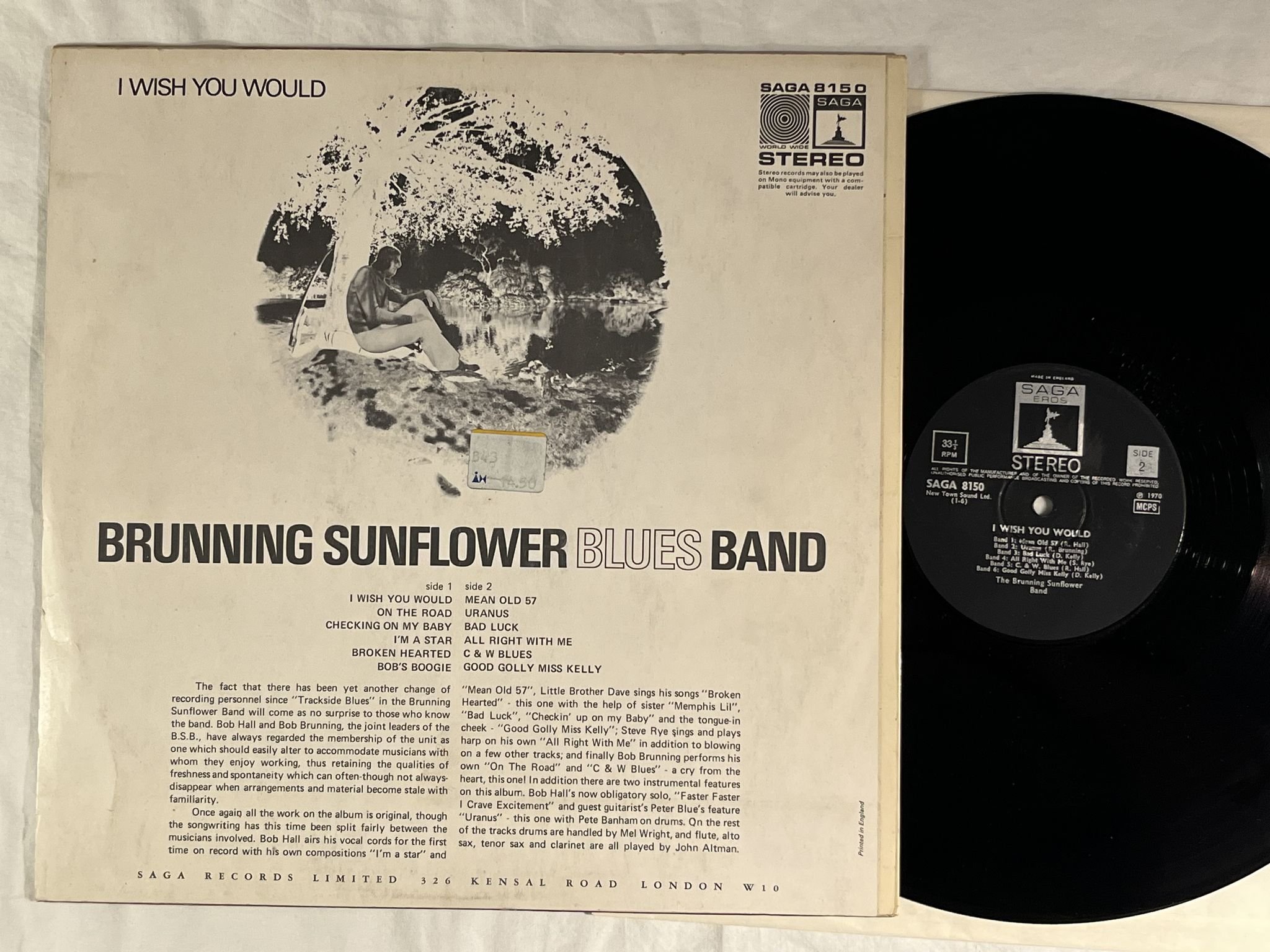 Omslagsbild för skivan BRUNNING SUNFLOWER BLUES BAND I wish you would LP -70 UK SAGA 8150