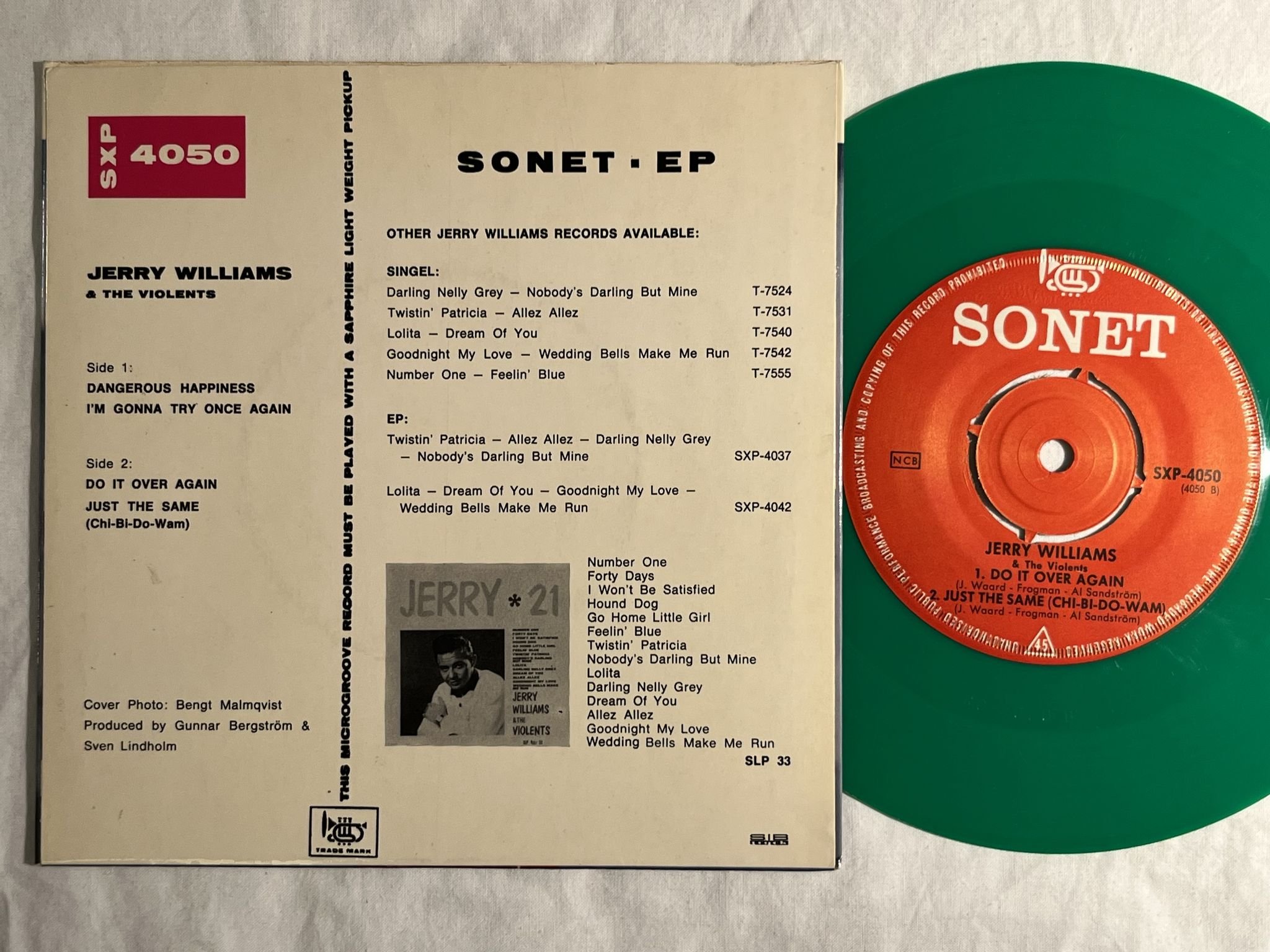 Omslagsbild för skivan JERRY WILLIAMS Dangerous Happiness 7"ep -63 SONET SXP 4050