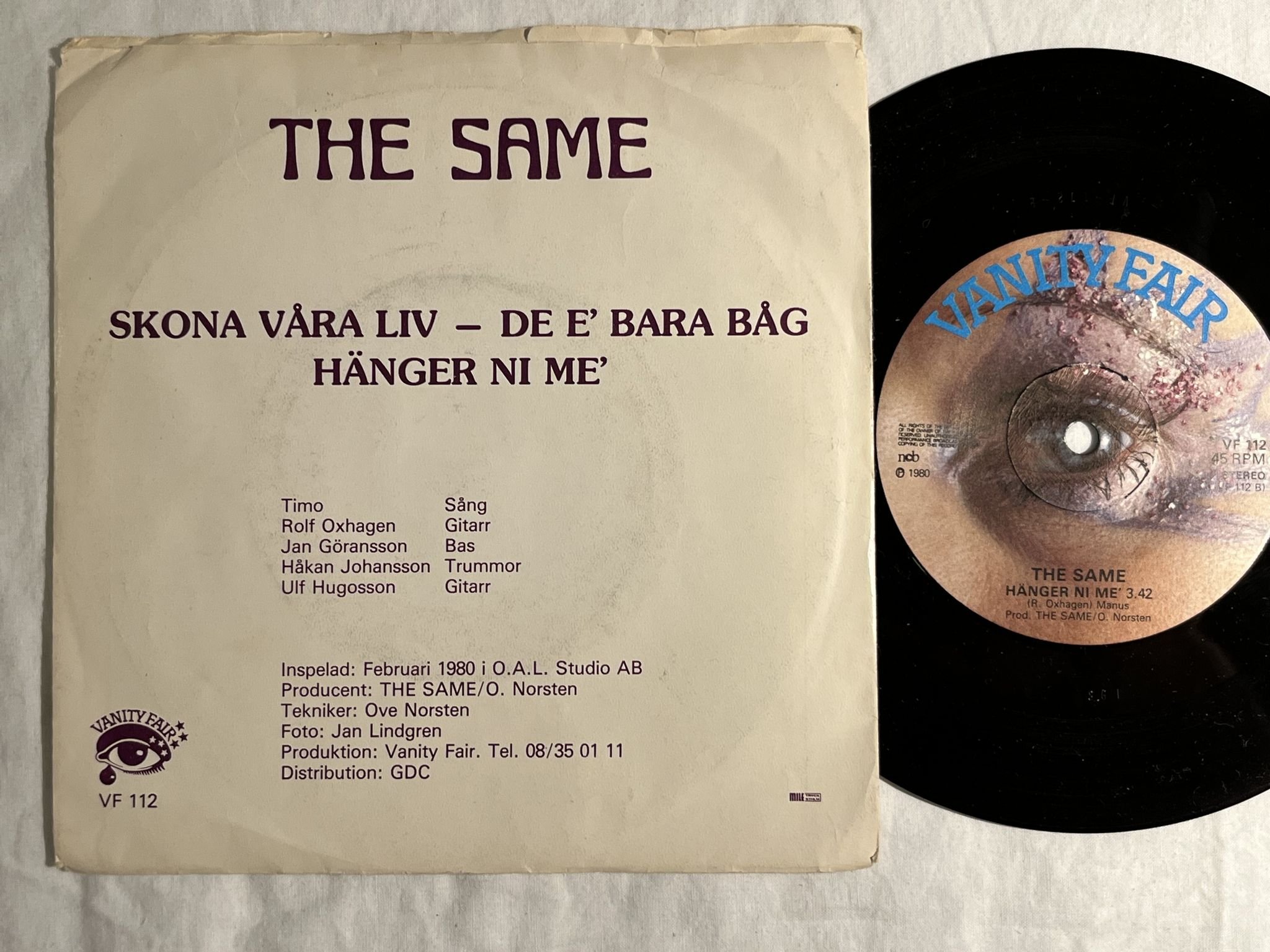 Omslagsbild för skivan THE SAME skona våra liv 7" -80 VANITY FAIR VF 112