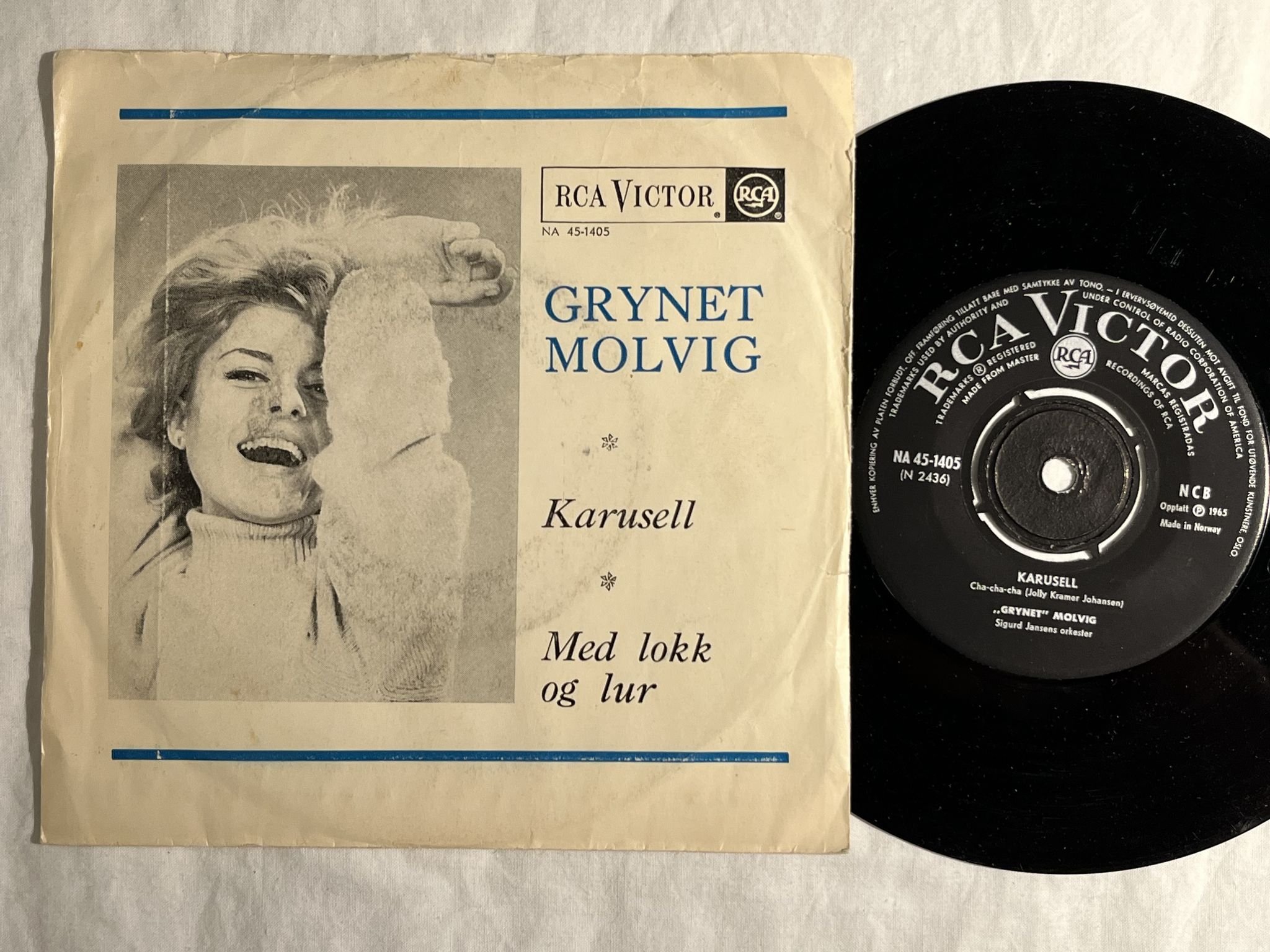 Omslagsbild för skivan GRYNET MOLVIG med lokk og lur 7" -65 Norway RCA VICTOR NA 45-1405