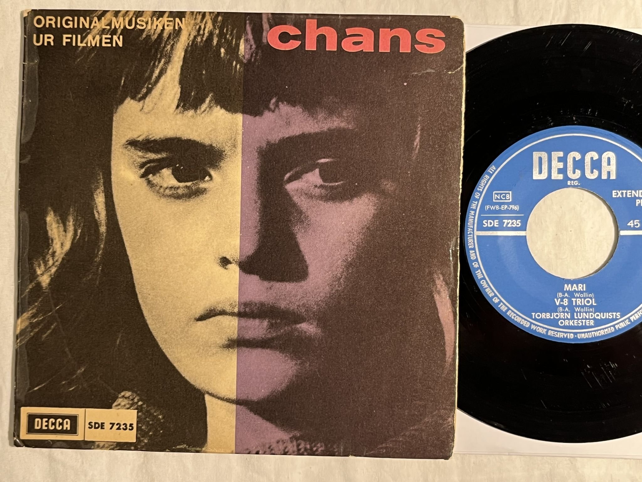 Omslagsbild för skivan TORBJÖRN LUNDQUISTS ORKESTER Chans 7"ep -62 Swe DECCA SDE 7235 ** RARE **