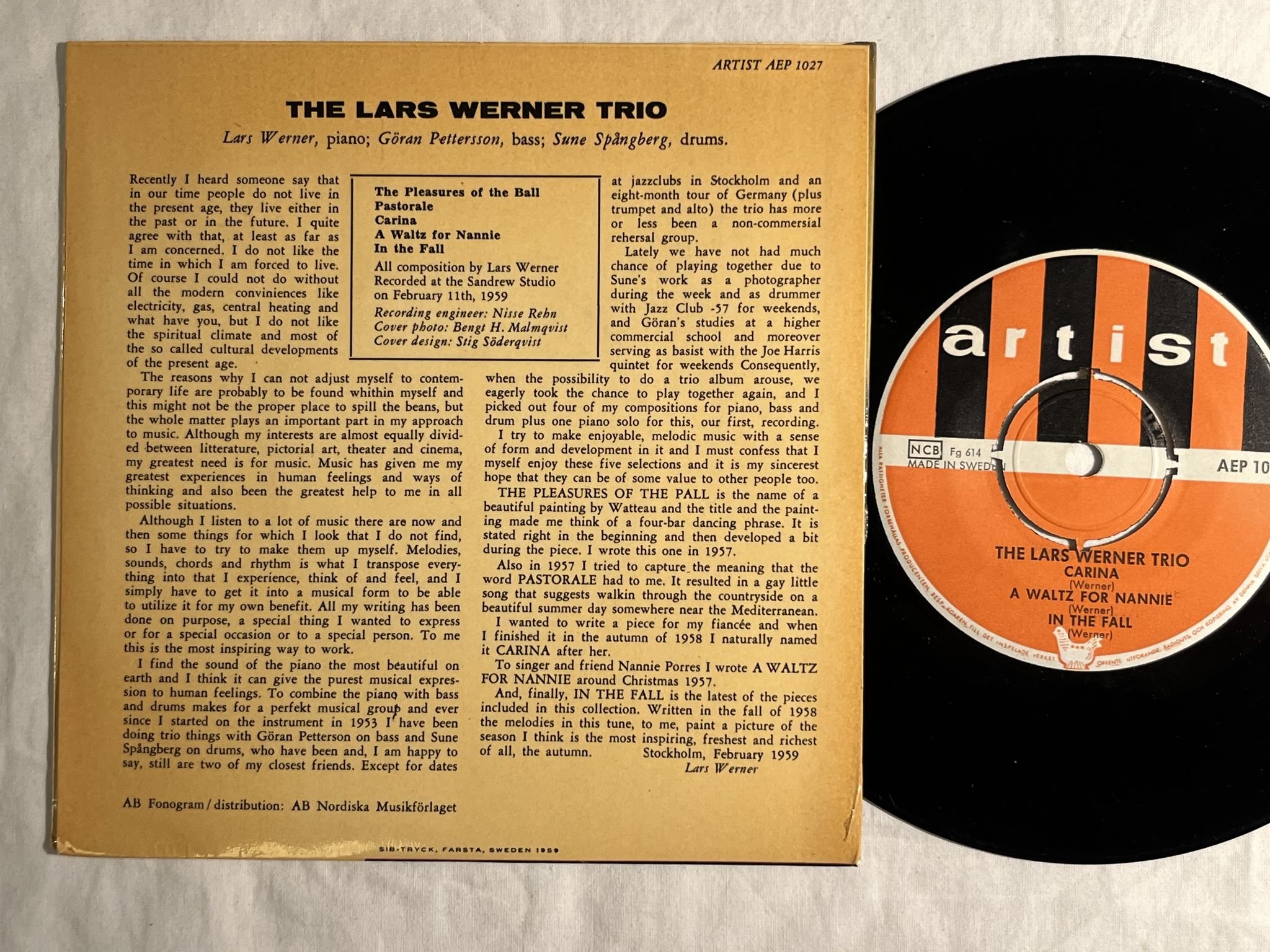 Omslagsbild för skivan LARS WERNER TRIO Lars Werner's Point Of View 7" -59 Swe ARTIST AEP 1027