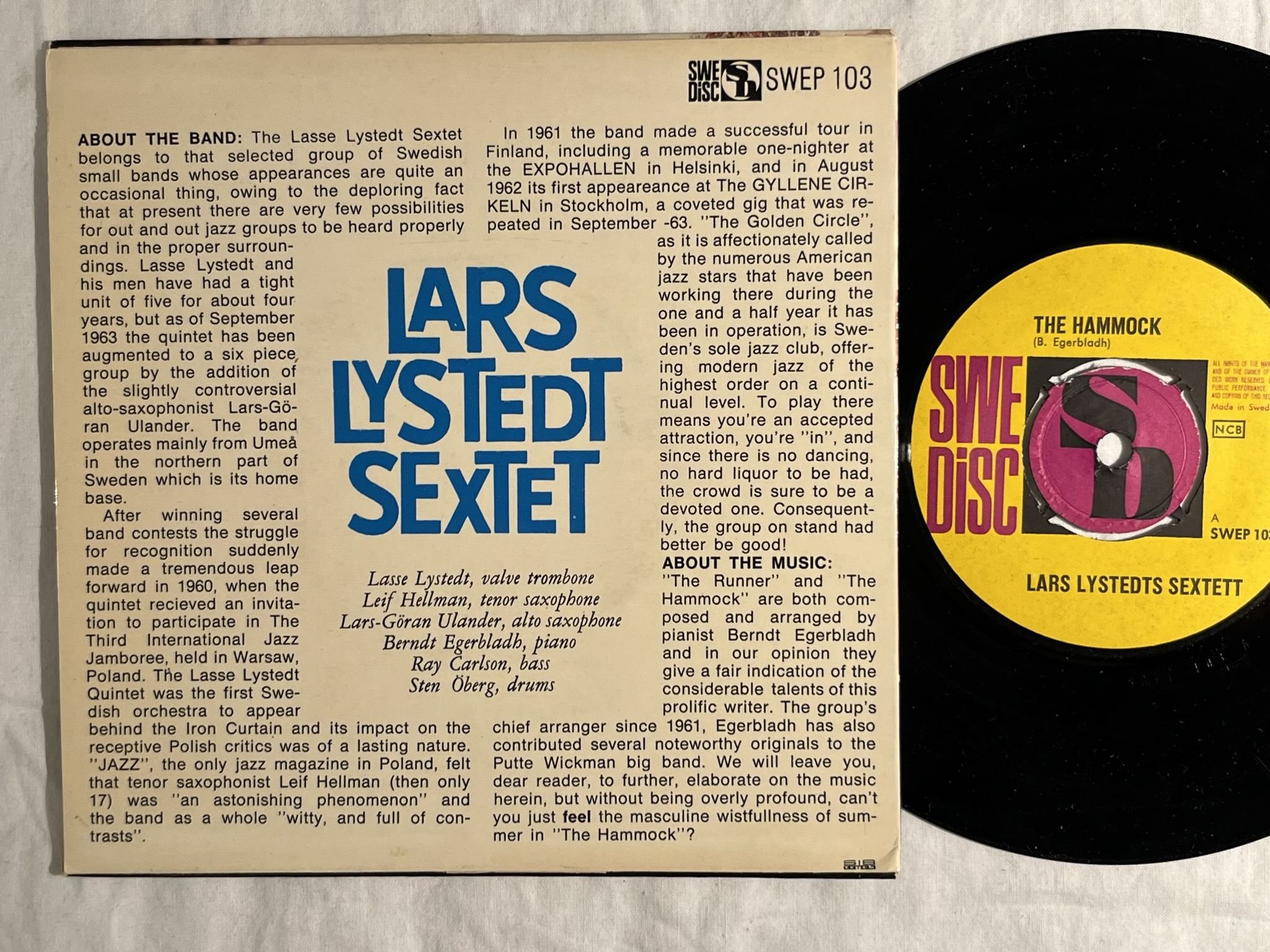 Omslagsbild för skivan LARS LYSTEDT SEXTET the runner 7" -63 Swe SWEDISC SWEP 103 *** RARE JAZZ 45 ***