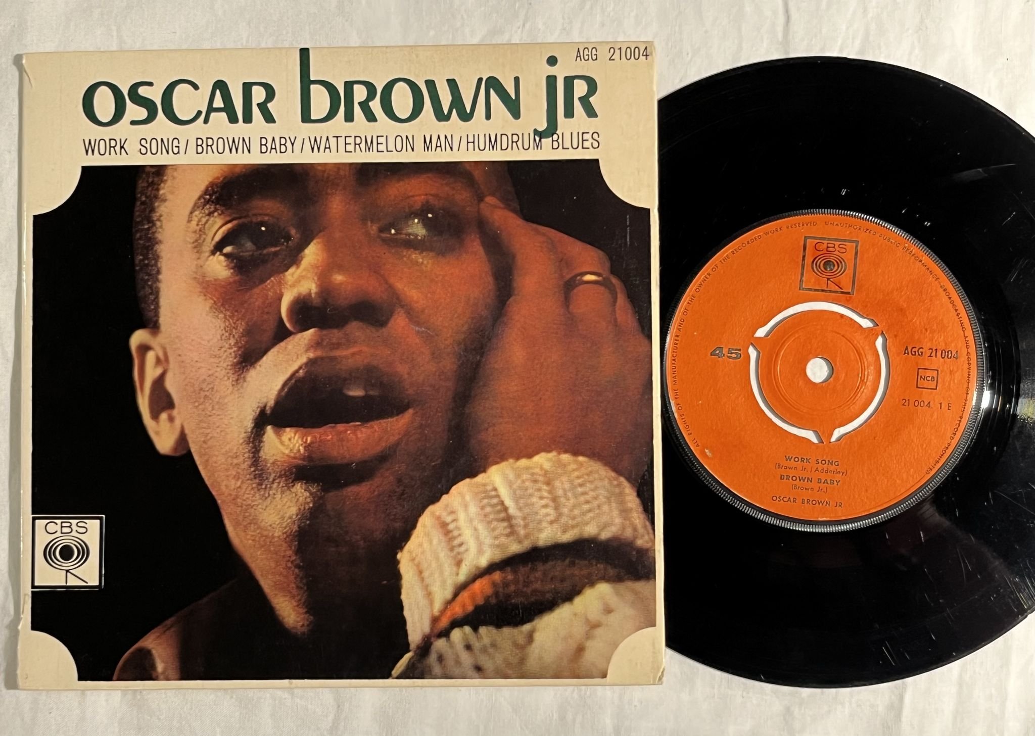 Omslagsbild för skivan OSCAR BROWN JR work song 7"ep -63 Swe CBS AGG 21 004 ** MOD / R&B **