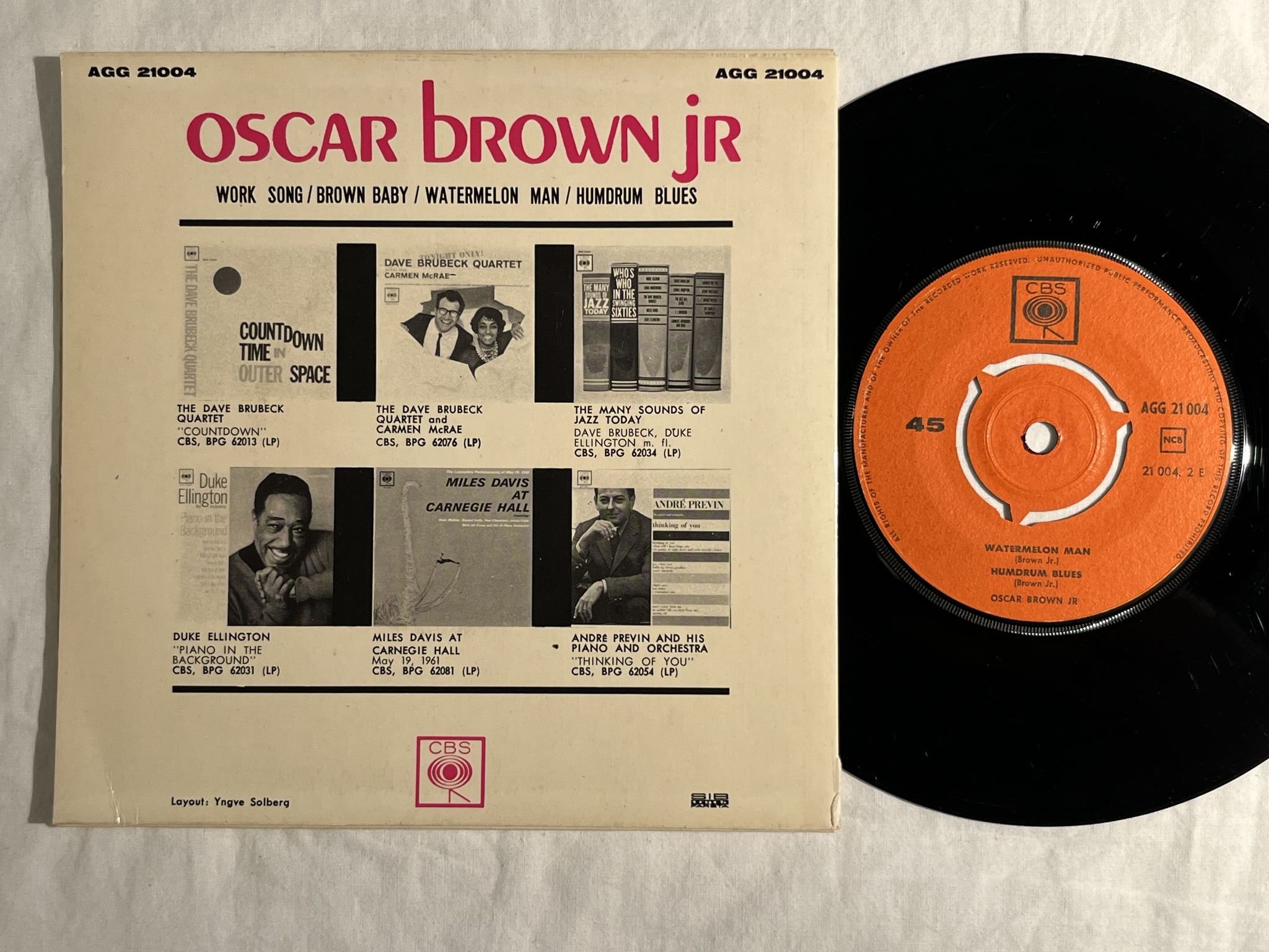 Omslagsbild för skivan OSCAR BROWN JR work song 7"ep -63 Swe CBS AGG 21 004 ** MOD / R&B **