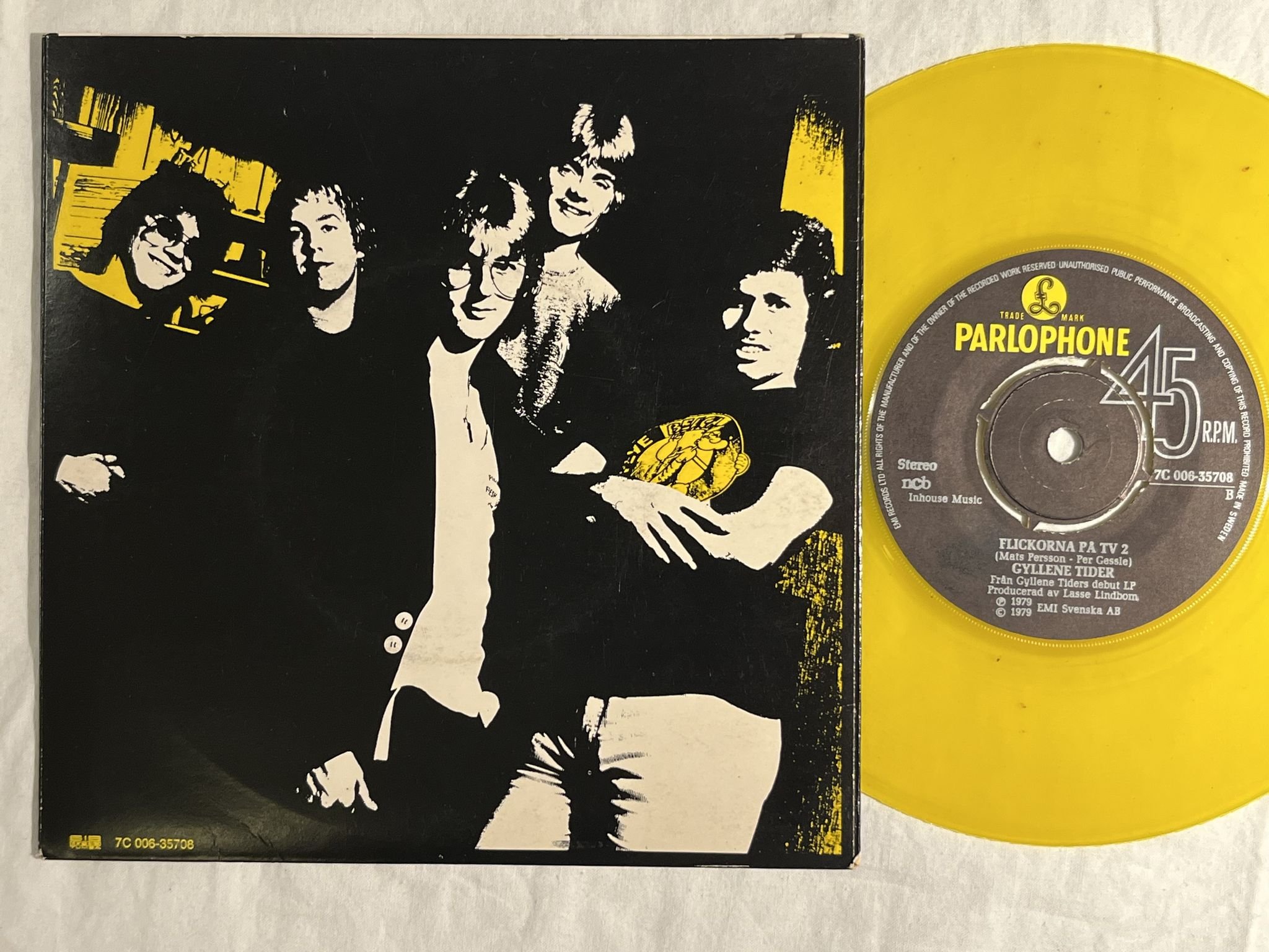 Omslagsbild för skivan GYLLENE TIDER flickorna på TV2 -7" -79 Swe PARLOPHONE *** YELLOW VINYL ***