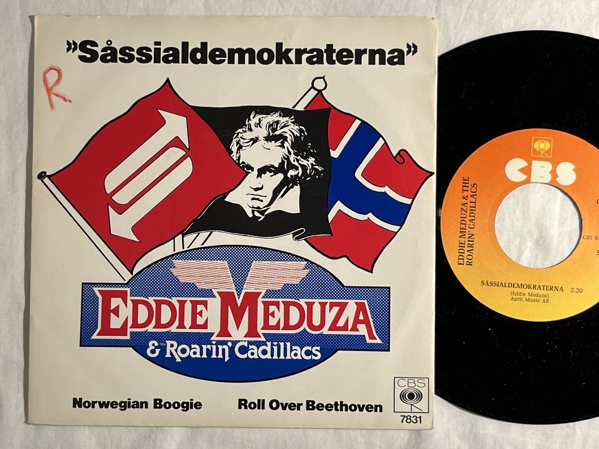 Omslagsbild för skivan EDDIE MEDUZA & THE ROARING CADILLACS såssialdemokraterna 7" -79 Swe CBS 7831