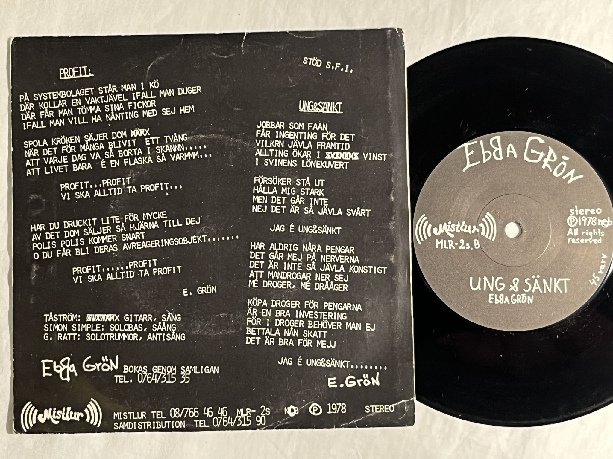 Omslagsbild för skivan EBBA GRÖN antirock 7"-78 Swe MISTLUR MLR-2s