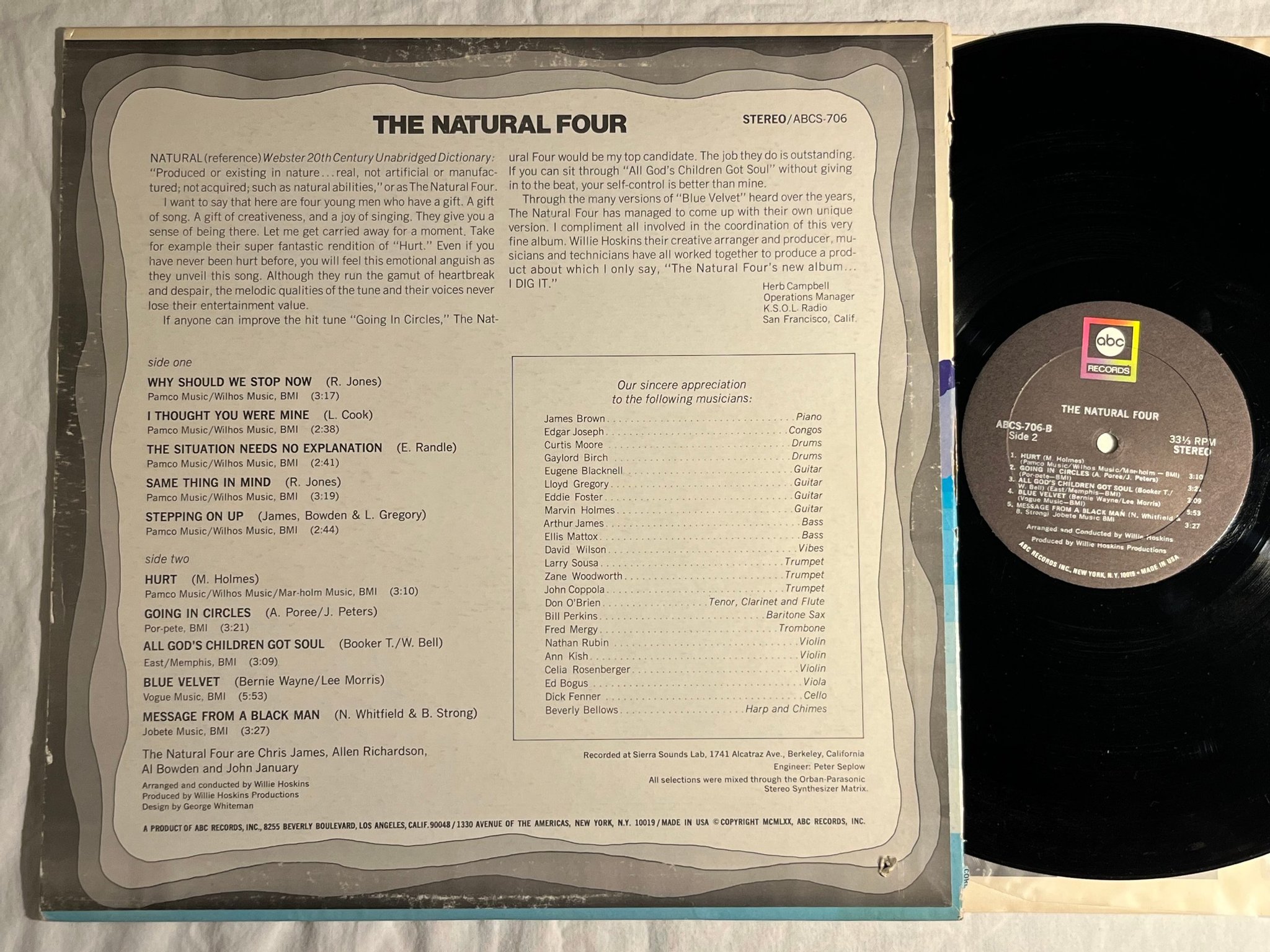 Omslagsbild för skivan THE NATURAL FOUR good vibes! LP -70 US ABC ABCS-706 *** VERY RARE SOUL ***